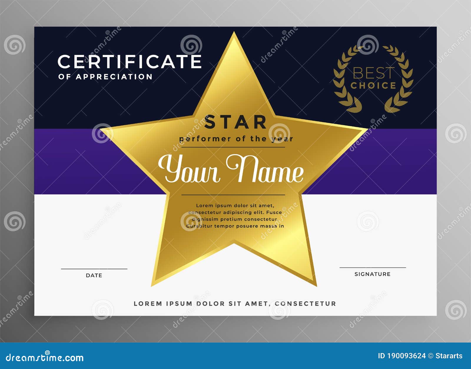 Certificate Of Appreciation Template With Golden Star Stock Vector