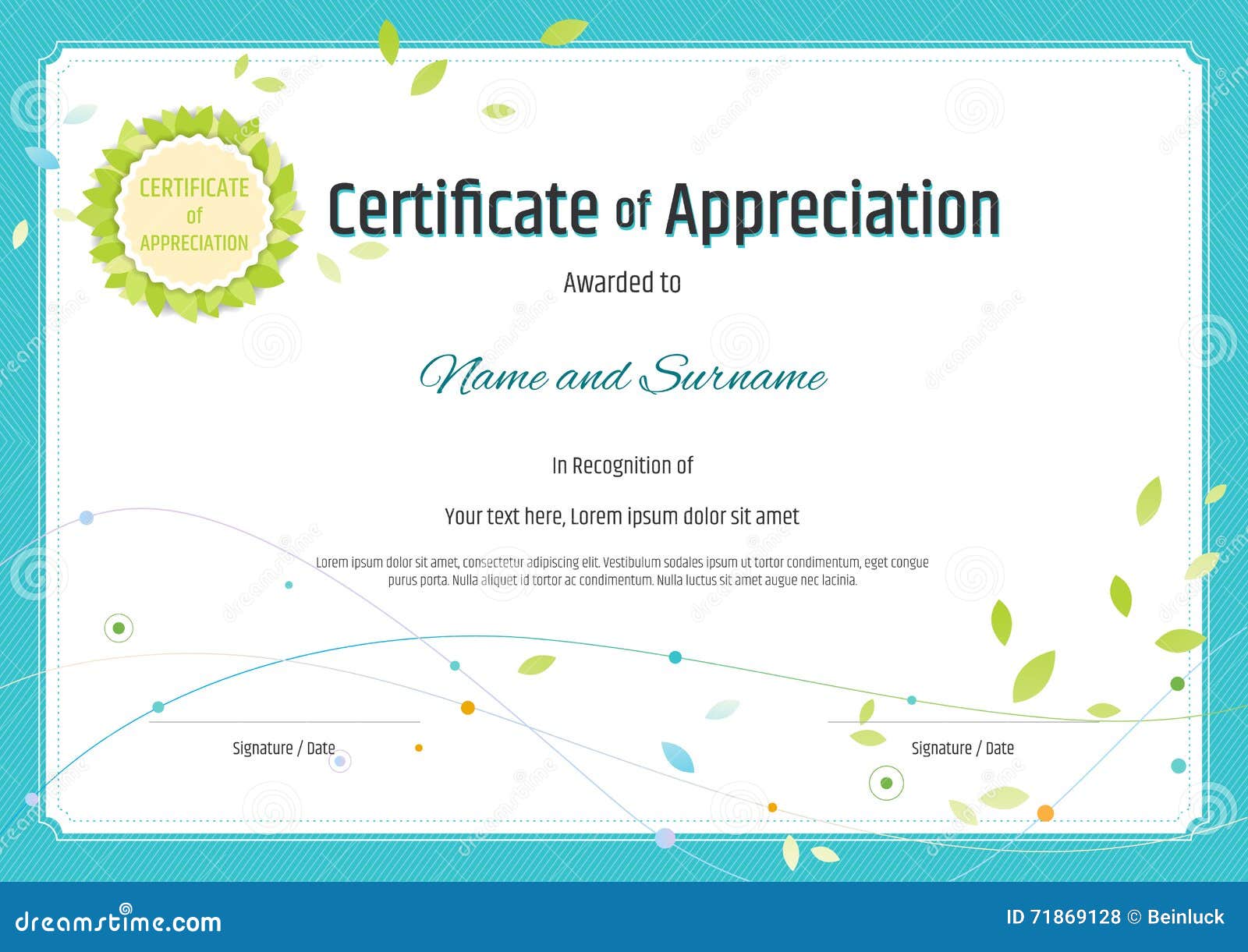 Certificate Of Appreciation Template In Nature Theme With Green Stock Vector Illustration Of Elements Guarantee 71869128