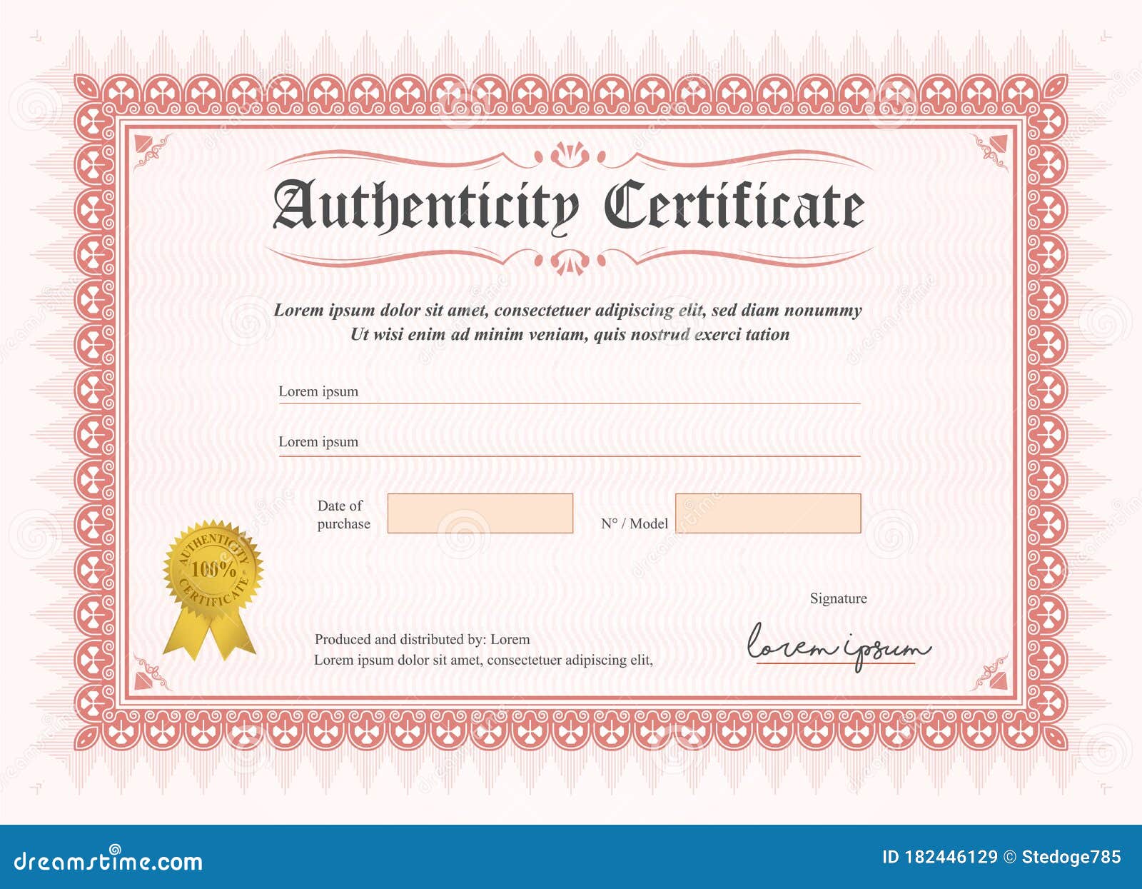 Certificate of Authenticity, Vector Illustration with Watermark Within Letter Of Authenticity Template