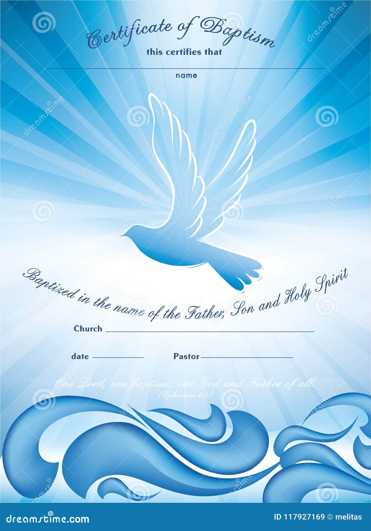 Certificate Baptism Template. with Waves of Water and Dove With Regard To Christian Baptism Certificate Template