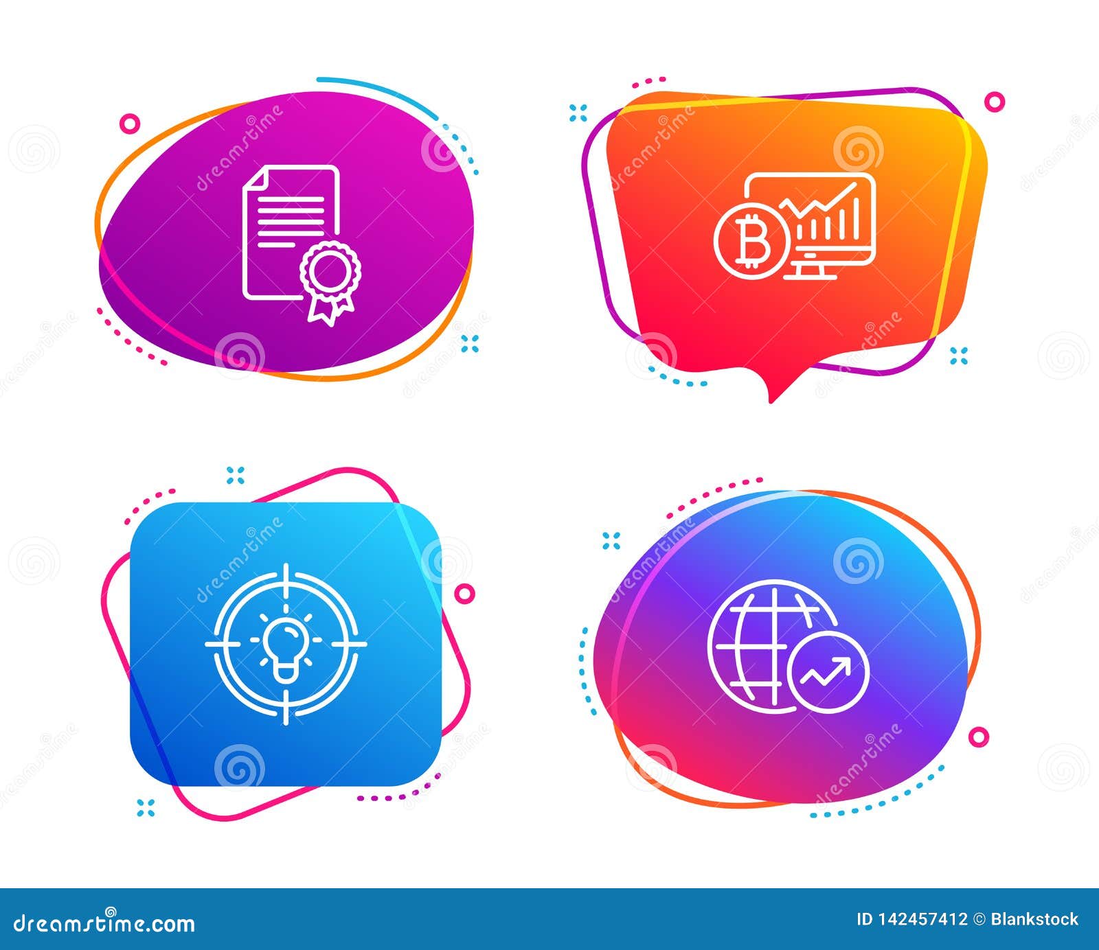 Certificate Bitcoin Chart And Idea Icons Set World Statistics Sign - 