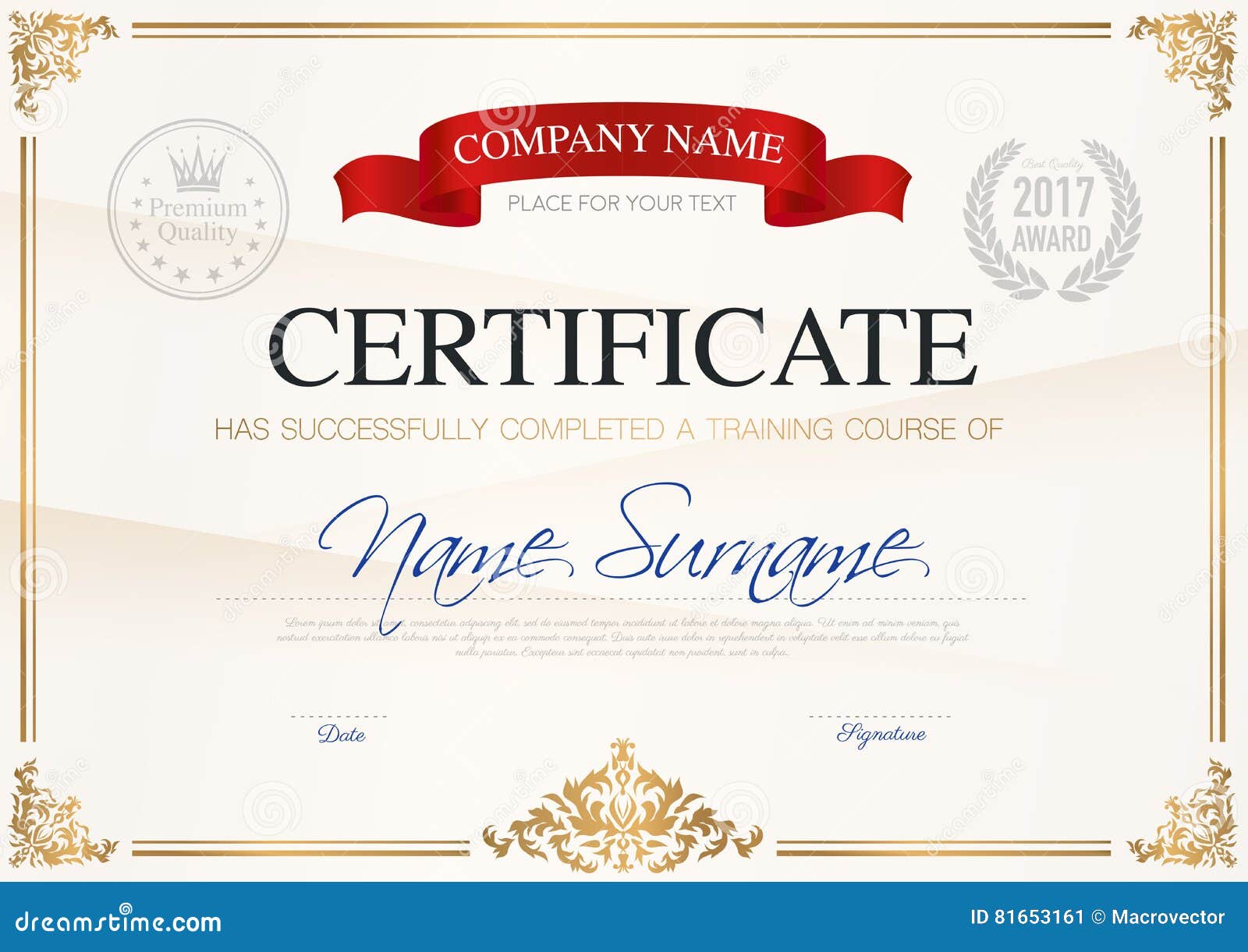 Certificate of Completion Template Stock Vector - Illustration of paper