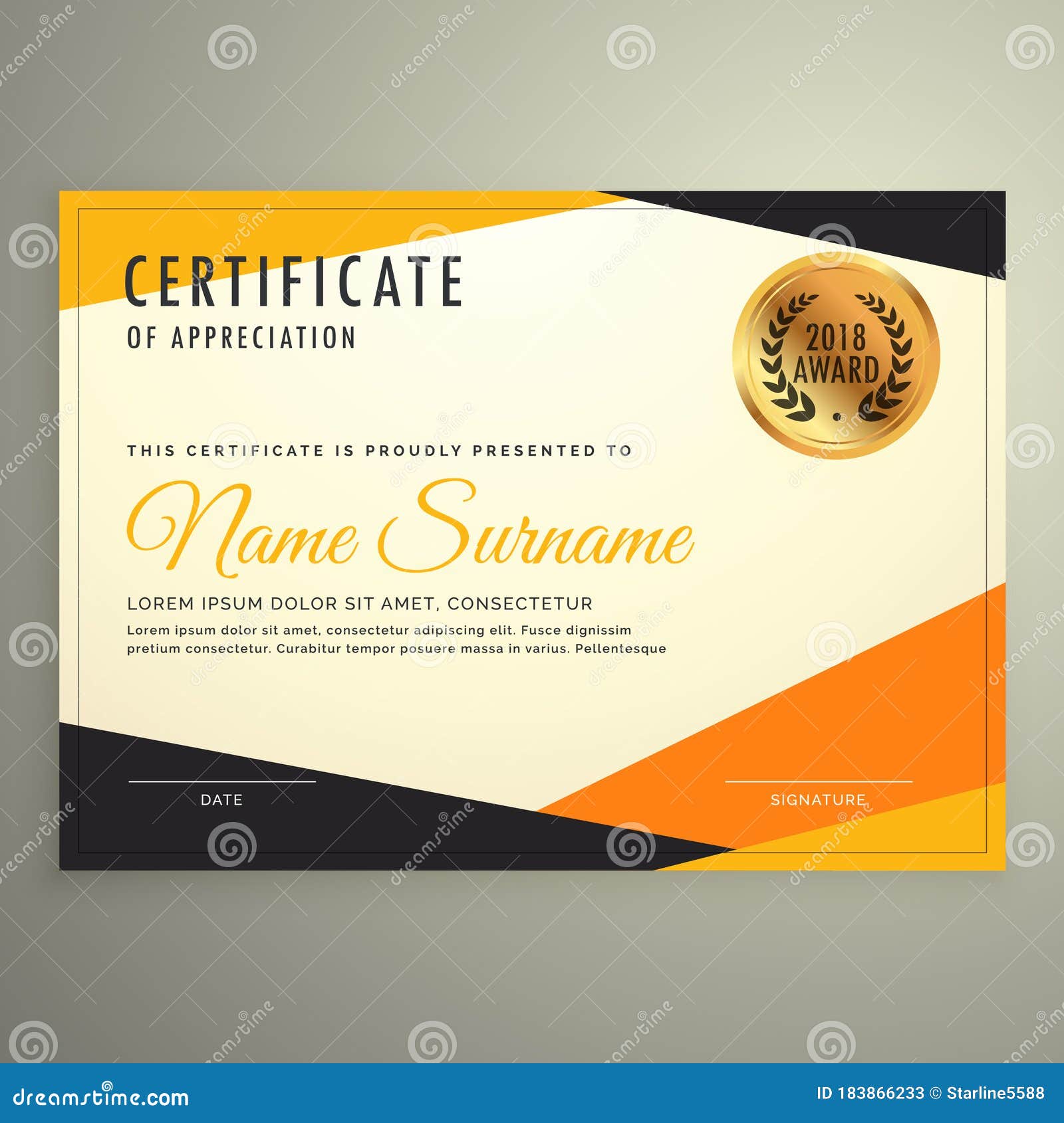 Certificate Design Template with Clean Modern Orange and Black For Award Certificate Design Template