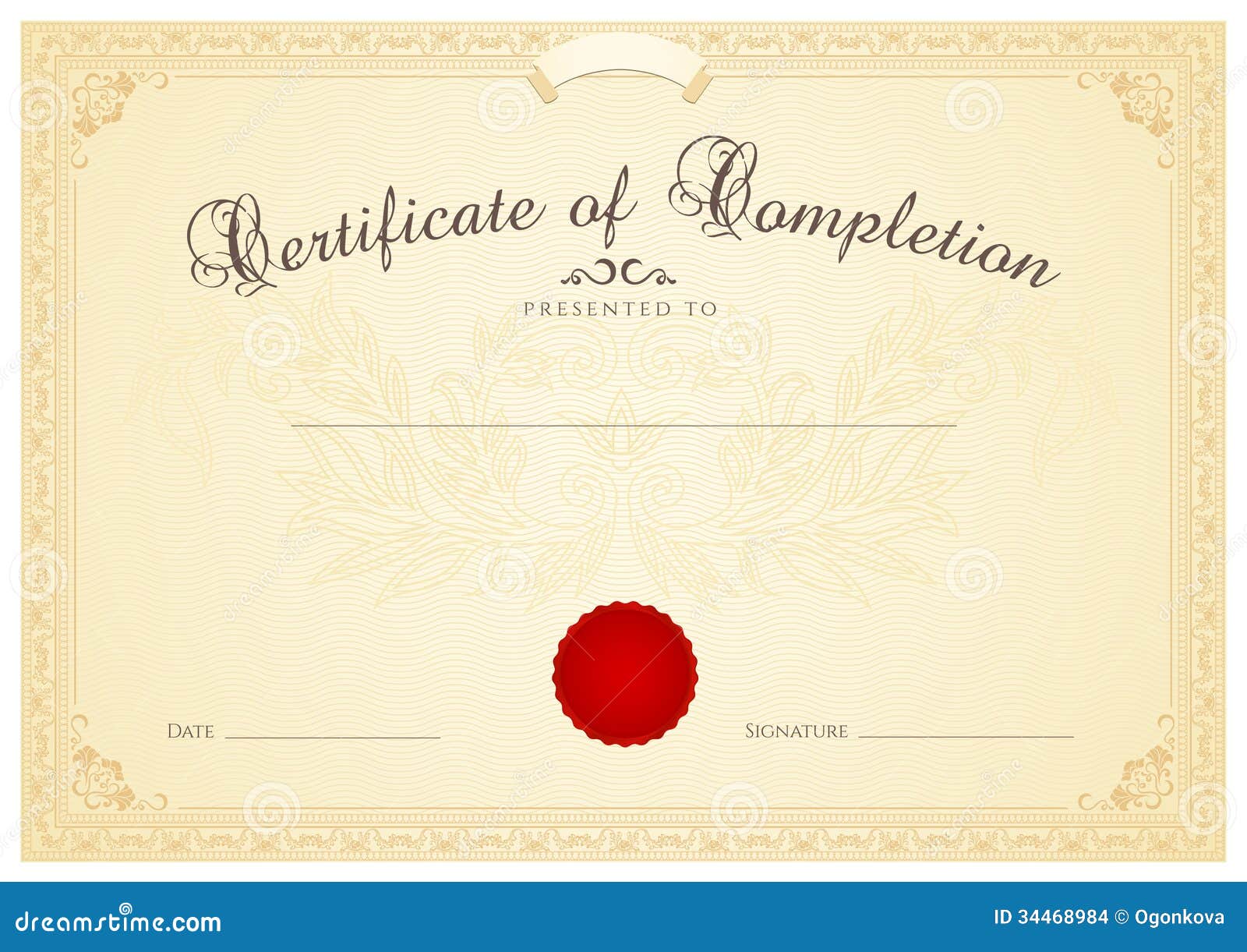 Certificate / Diploma Background Template. Floral Stock Vector With Certificate Scroll Template