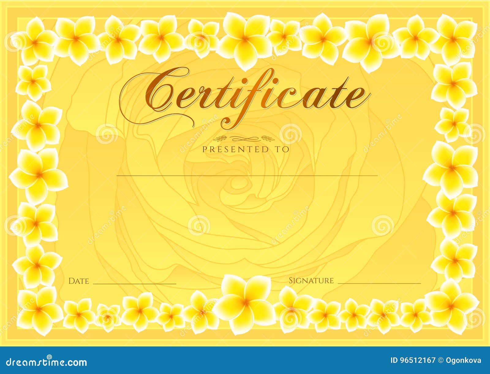Certificate, Diploma of Completion Frangipani Design Template, Flower