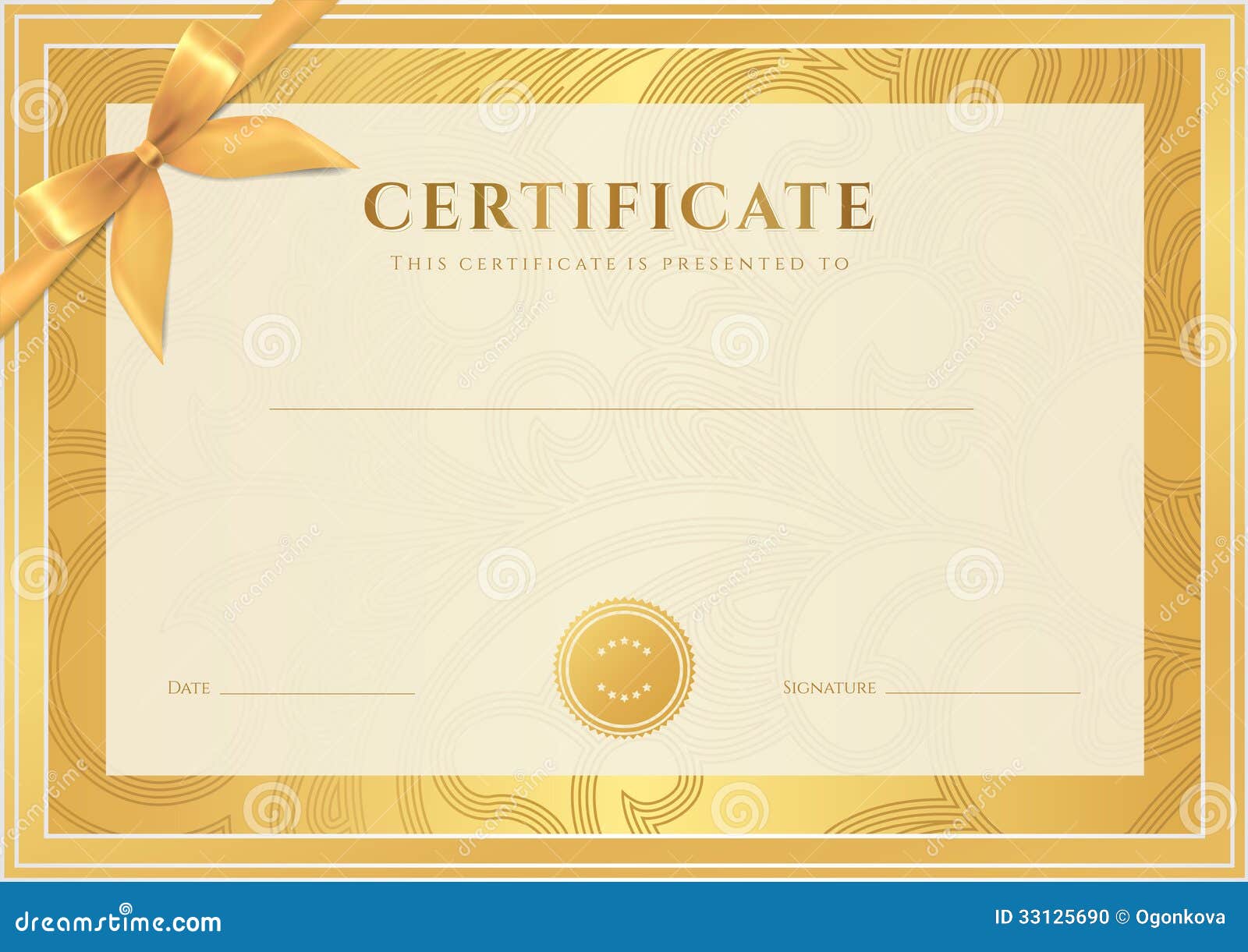 Certificate, Diploma Template. Gold Award Pattern Stock Vector