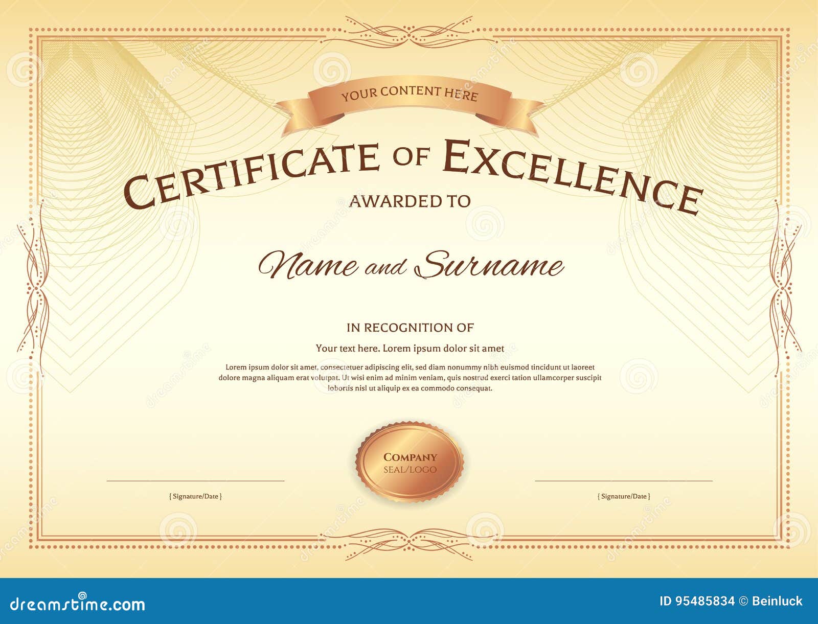 Certificate of Excellence Template with Award Ribbon on Abstract With Regard To Award Of Excellence Certificate Template