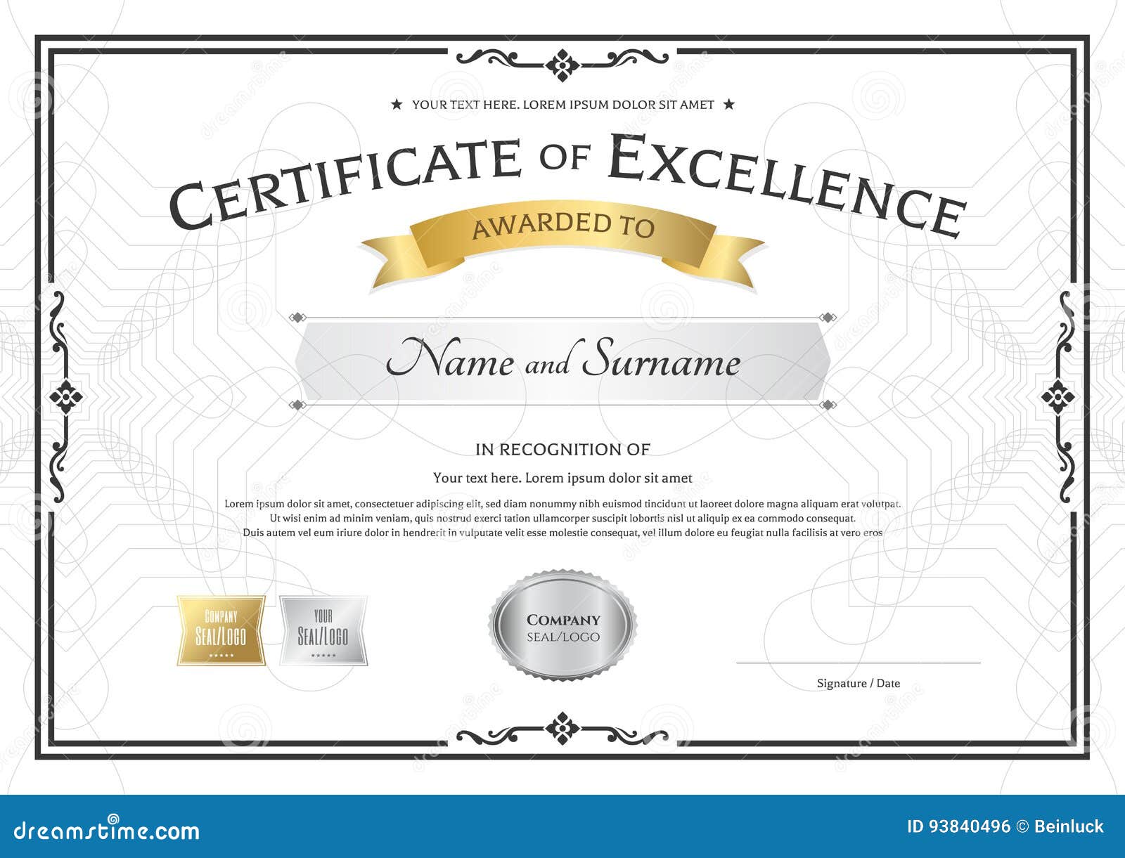 Certificate of Excellence Template with Gold Award Ribbon on Abs With Regard To Award Of Excellence Certificate Template