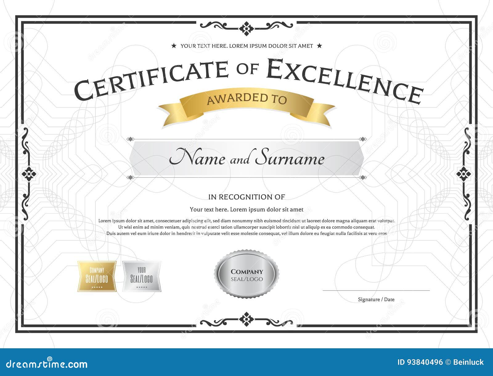 Certificate of Excellence Template with Gold Award Ribbon on Abs For Award Of Excellence Certificate Template