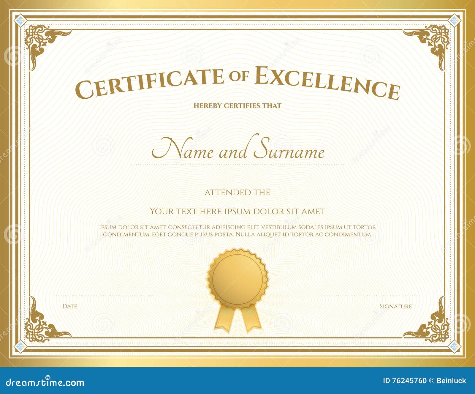 Certificate Template Gold Stock Illustrations – 23,23 Certificate Pertaining To Certificate Of Excellence Template Word