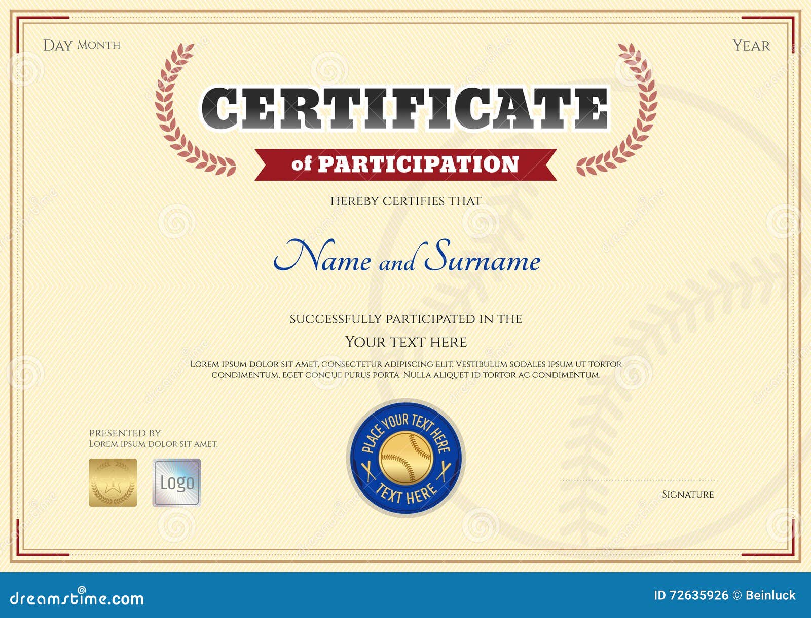 Certificate of Participation Template in Baseball Sport Theme Inside Participation Certificate Templates Free Download