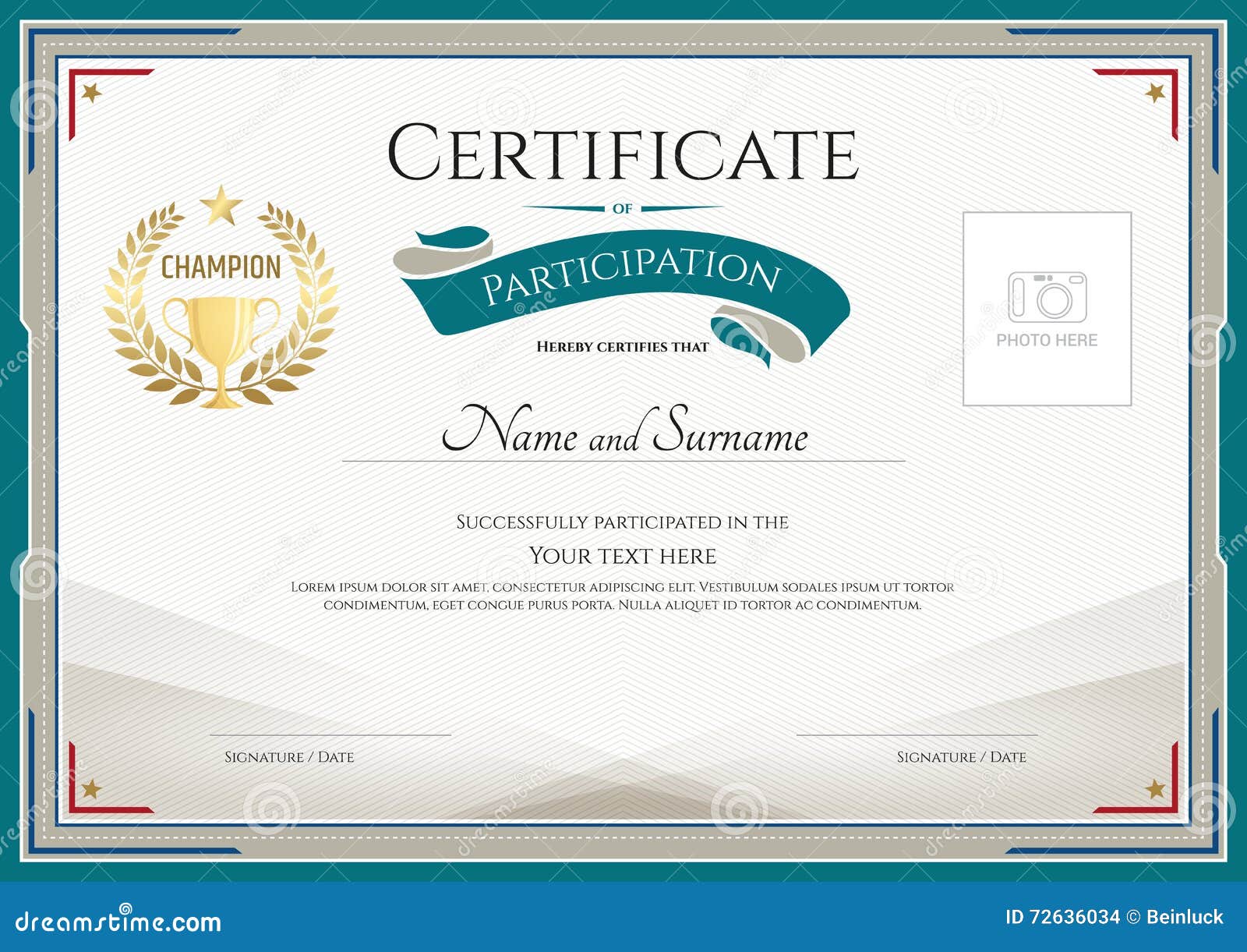 Certificate of Participation Template with Green Broder, Gold Tr Intended For Certificate Of Participation Template Word