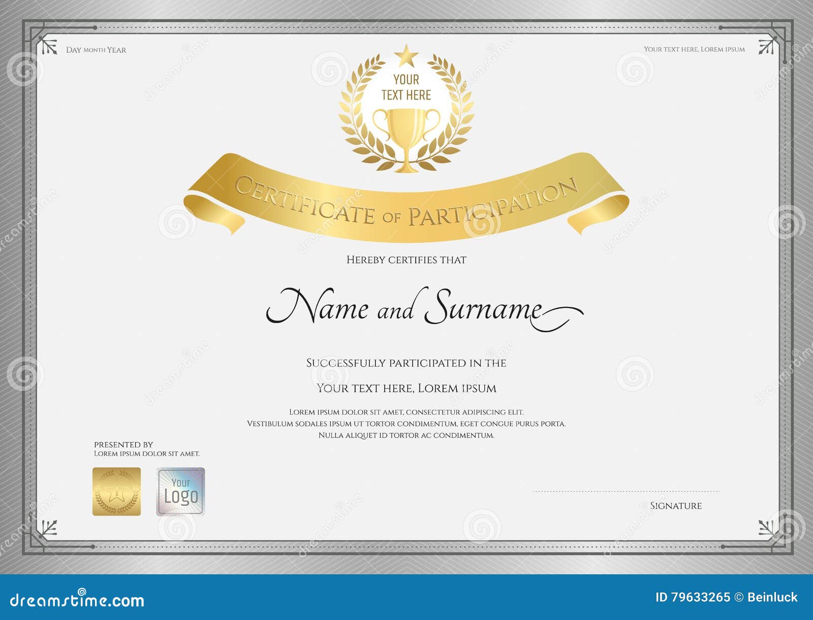 certificate of participation template in silver border