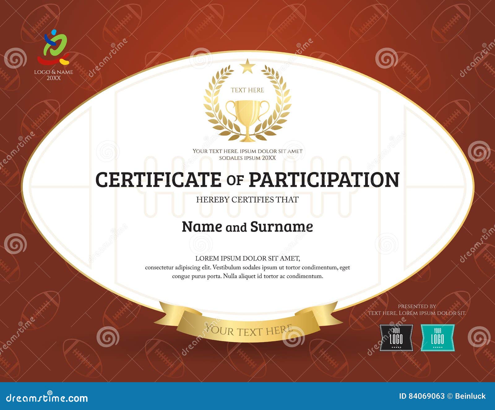 Certificate of Participation Template in Sport Theme with Rugby Pertaining To Rugby League Certificate Templates