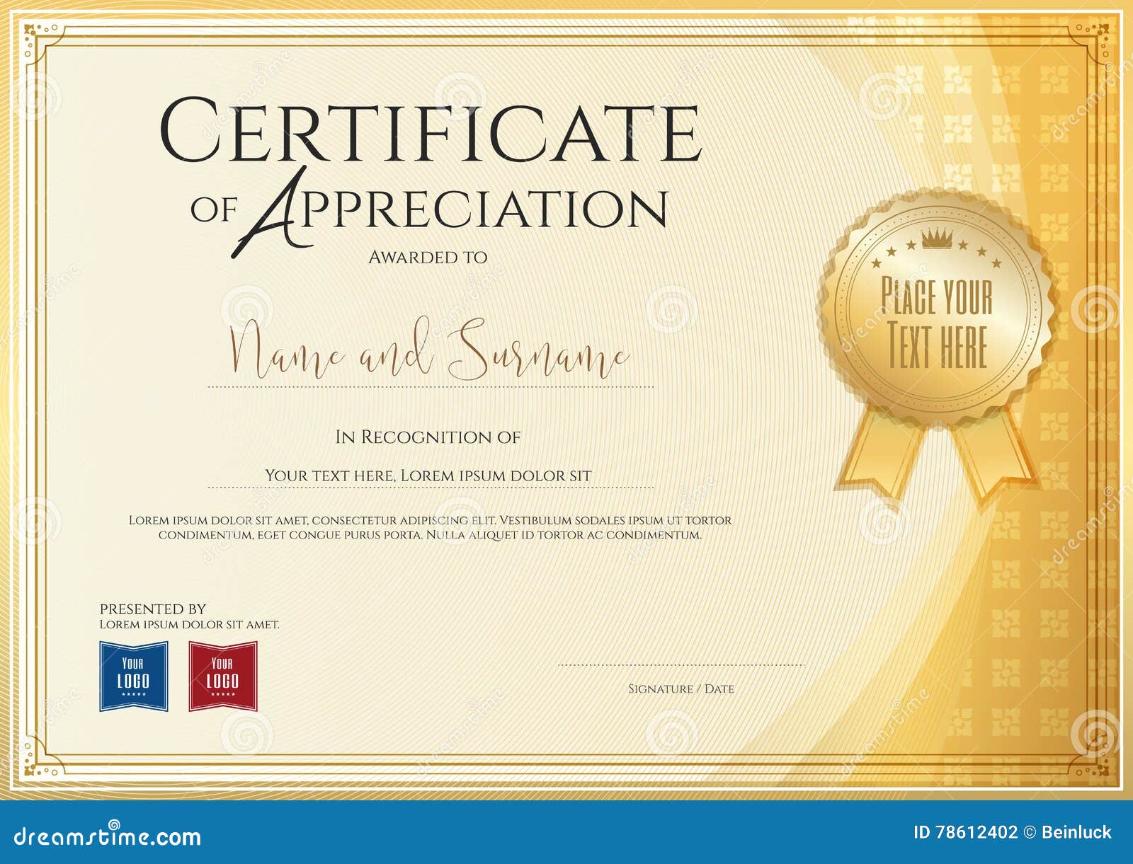 certificate template for achievement, appreciation or completion