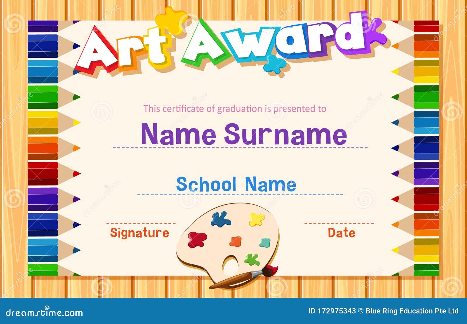 Certificate Template for Art Award with Color Pencils in Inside Art Certificate Template Free