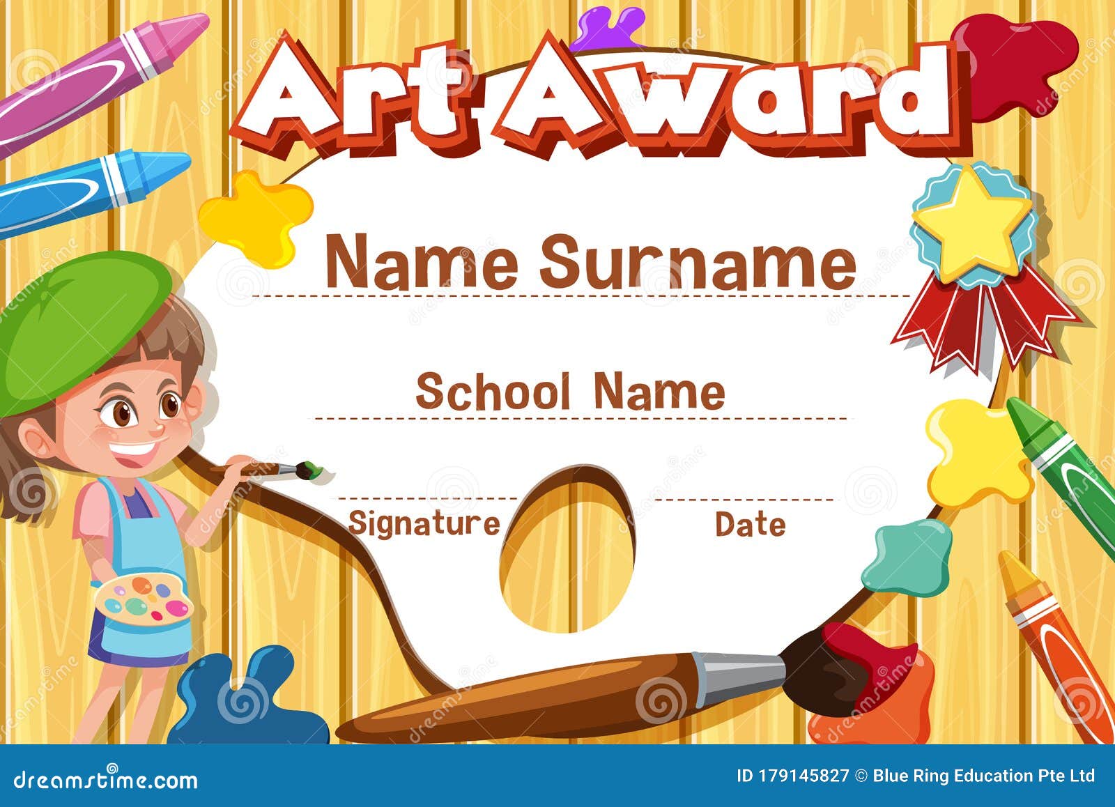 Certificate Template for Art Award with Kid Painting in Background With Art Certificate Template Free
