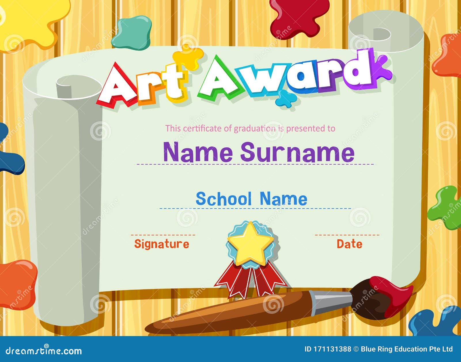 Certificate Template For Art Award With Paints And Paintbrush In With Regard To Art Certificate Template Free
