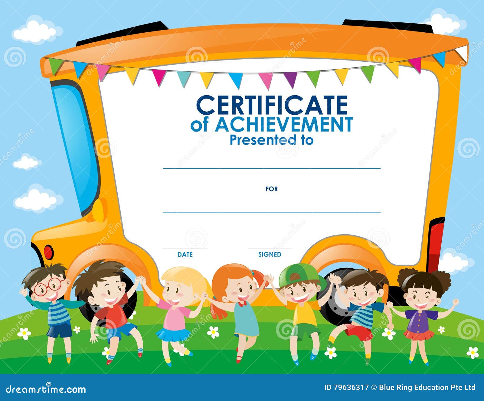 Certificate Template with Children and School Bus Stock With Leaving Certificate Template