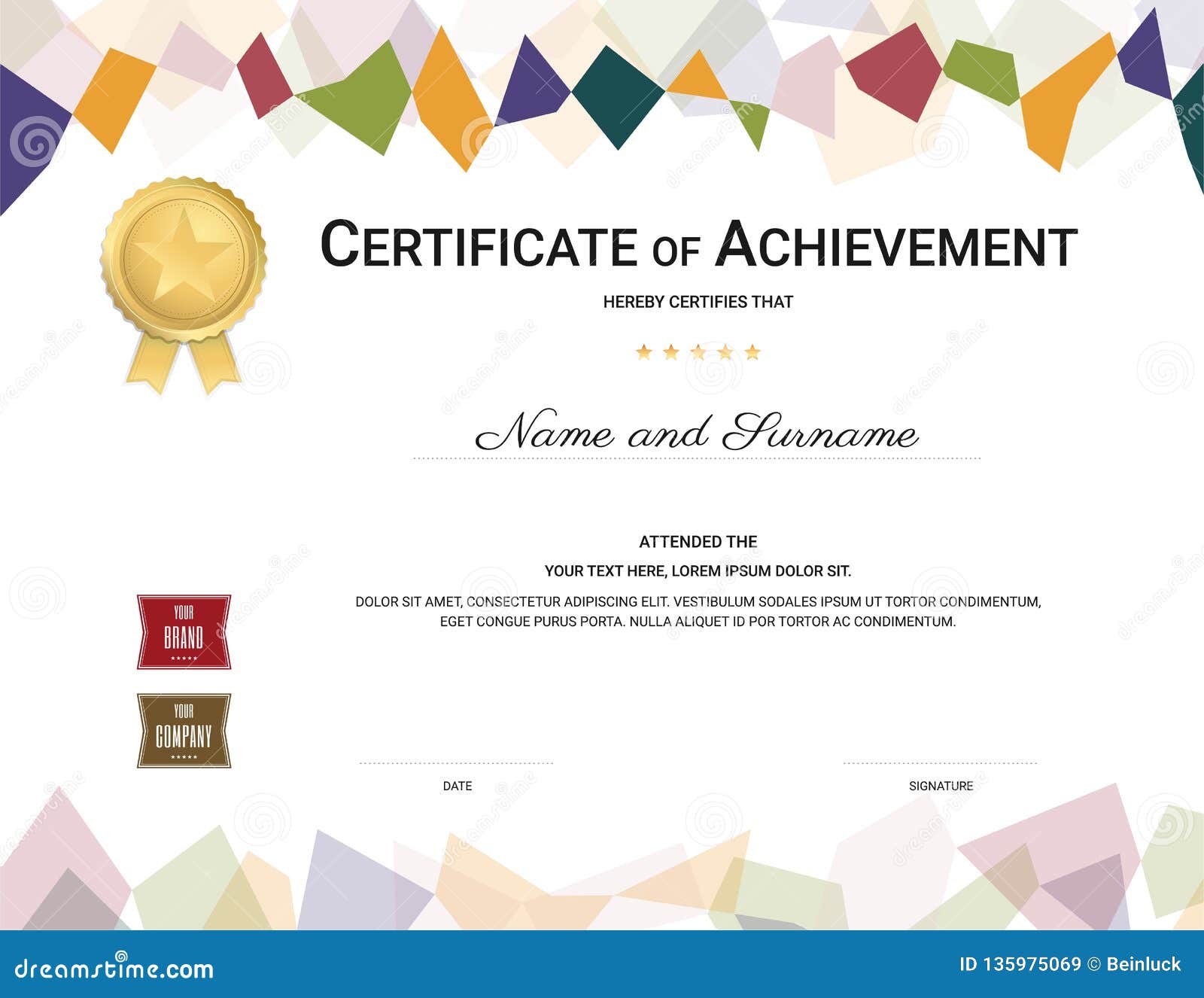 Certificate Template In Colorful Theme With Watermark Background Diploma Design Stock Vector Illustration Of Diploma Blank 135975069