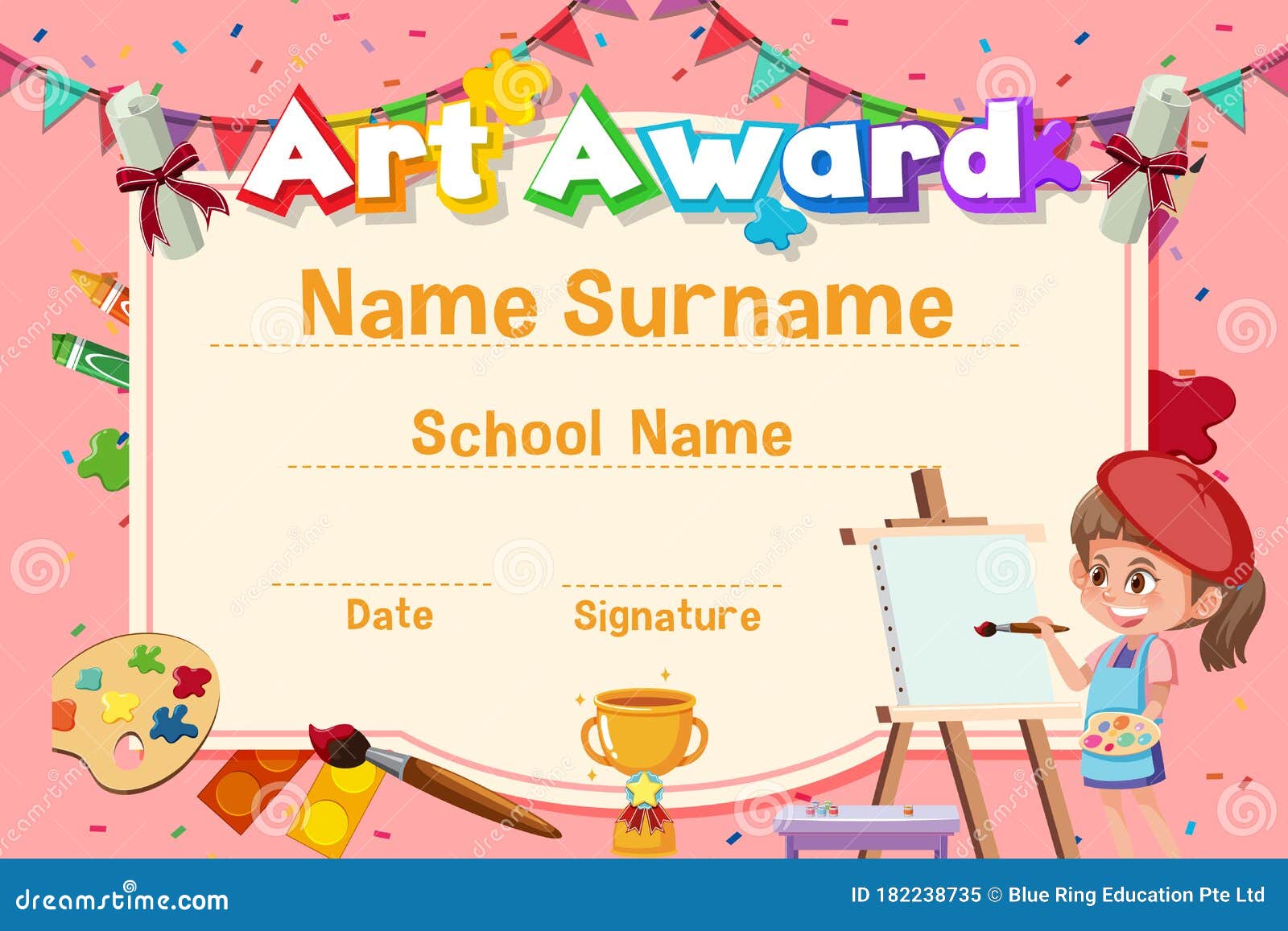 Certificate Template Design for Art Award with Girl Painting on Throughout Art Certificate Template Free