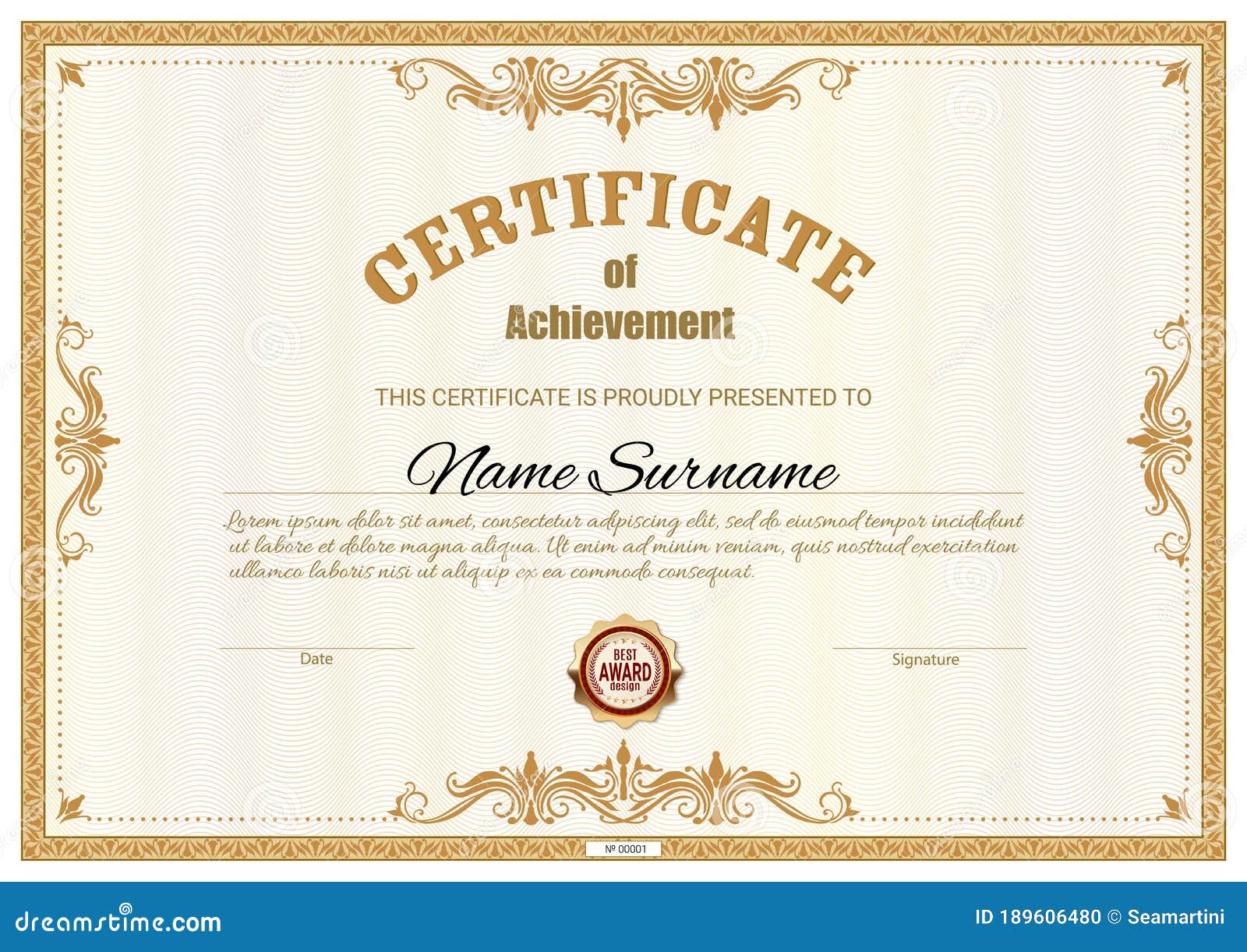 Certificate Template, Diploma Award Border Frames Stock Vector
