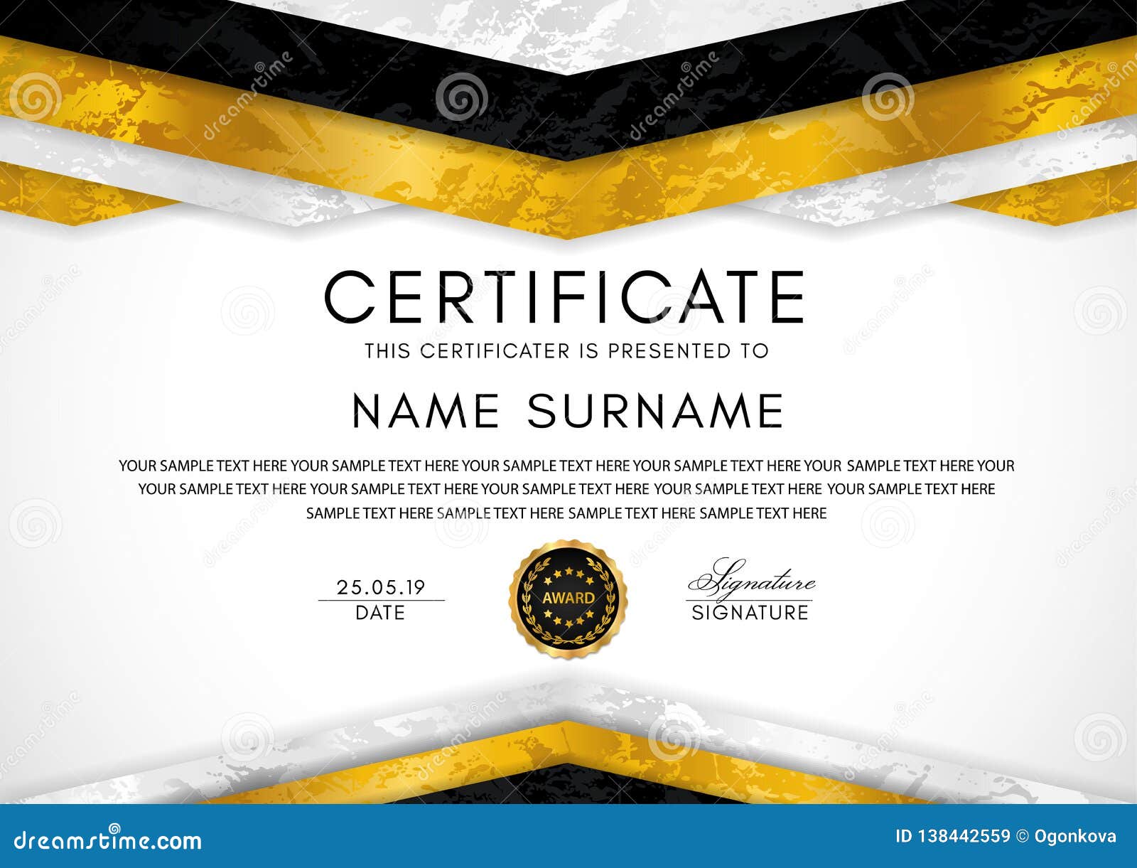 Certificate Template with Geometry Frame and Gold Badge Stock Regarding Formal Certificate Of Appreciation Template