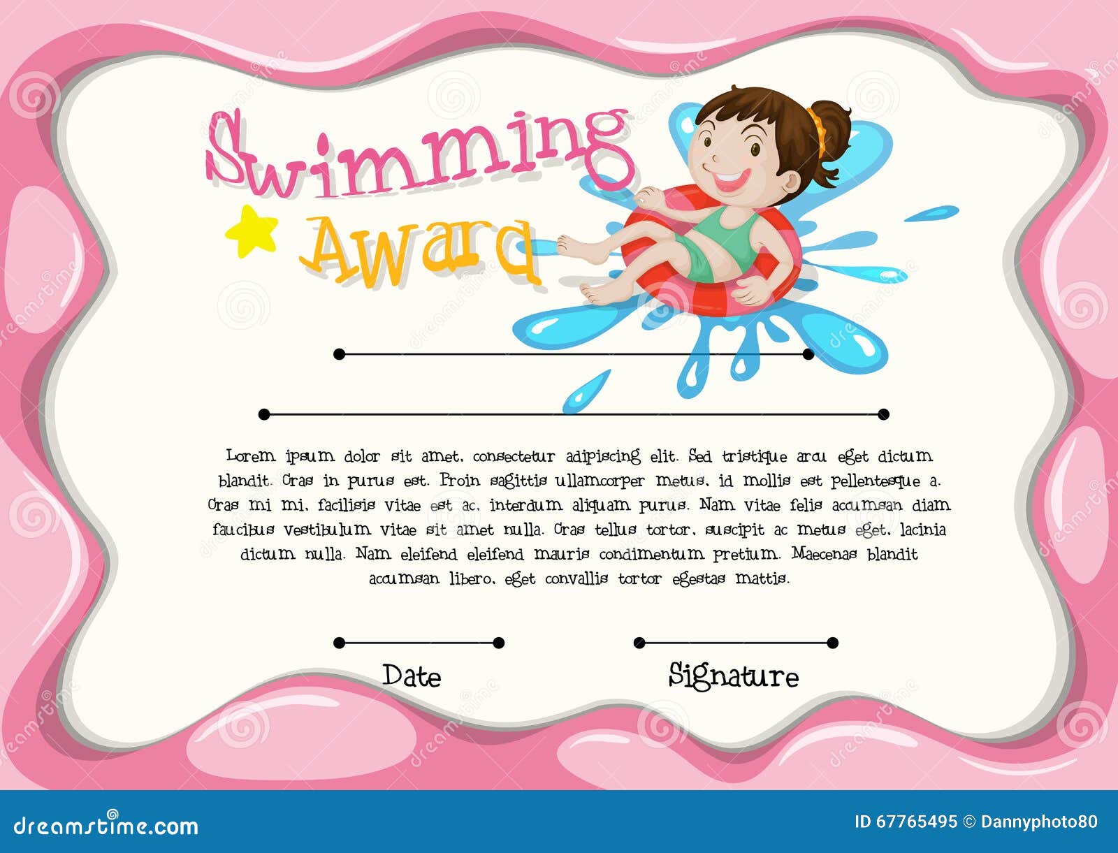 Certificate Template with Girl Swimming Stock Vector Pertaining To Swimming Award Certificate Template