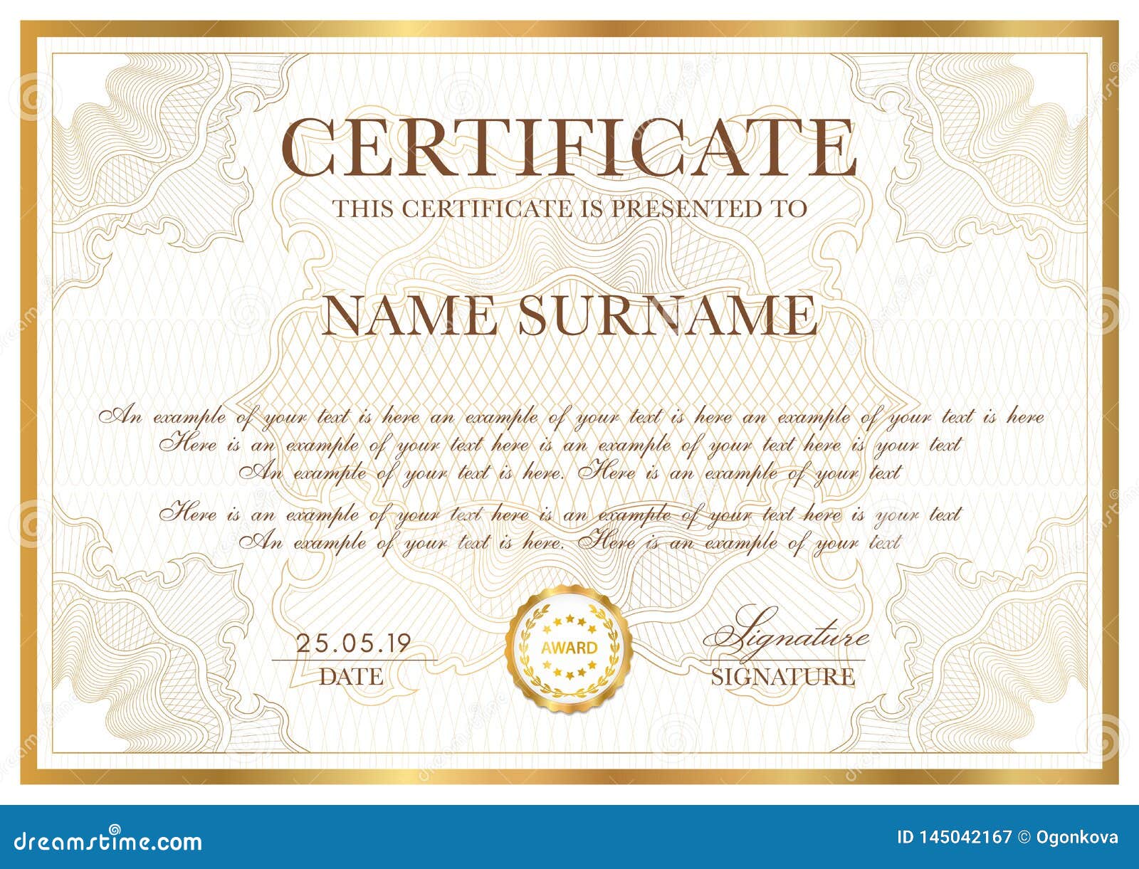 Certificate Template. Gold Border with Guilloche Pattern Stock Regarding Certificate Of Authenticity Template