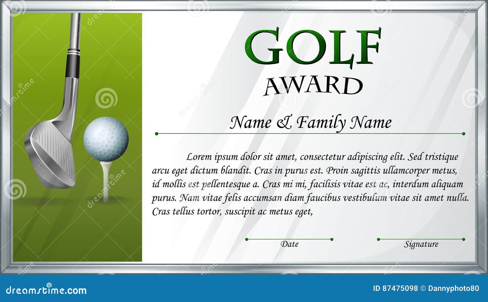 Certificate Template For Golf Award Stock Vector Illustration Of Frame Award 87475098