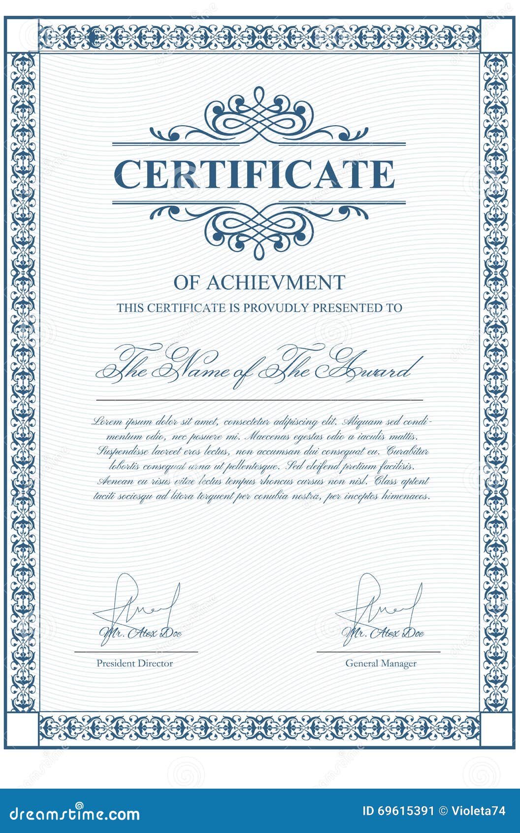Certificate Template With Guilloche Elements Stock Vector Illustration Of Vector Layout 69615391
