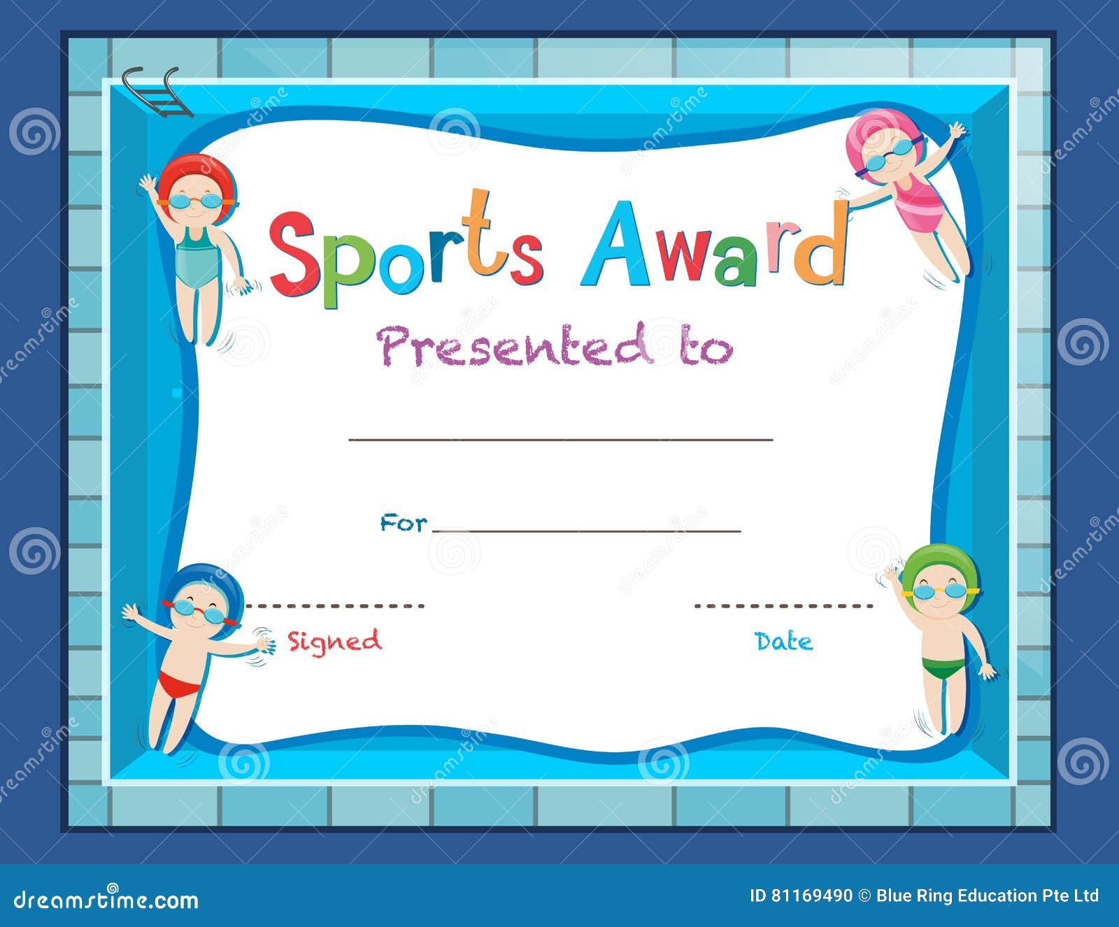 Certificate Template with Kids Swimming Stock Vector Pertaining To Swimming Award Certificate Template