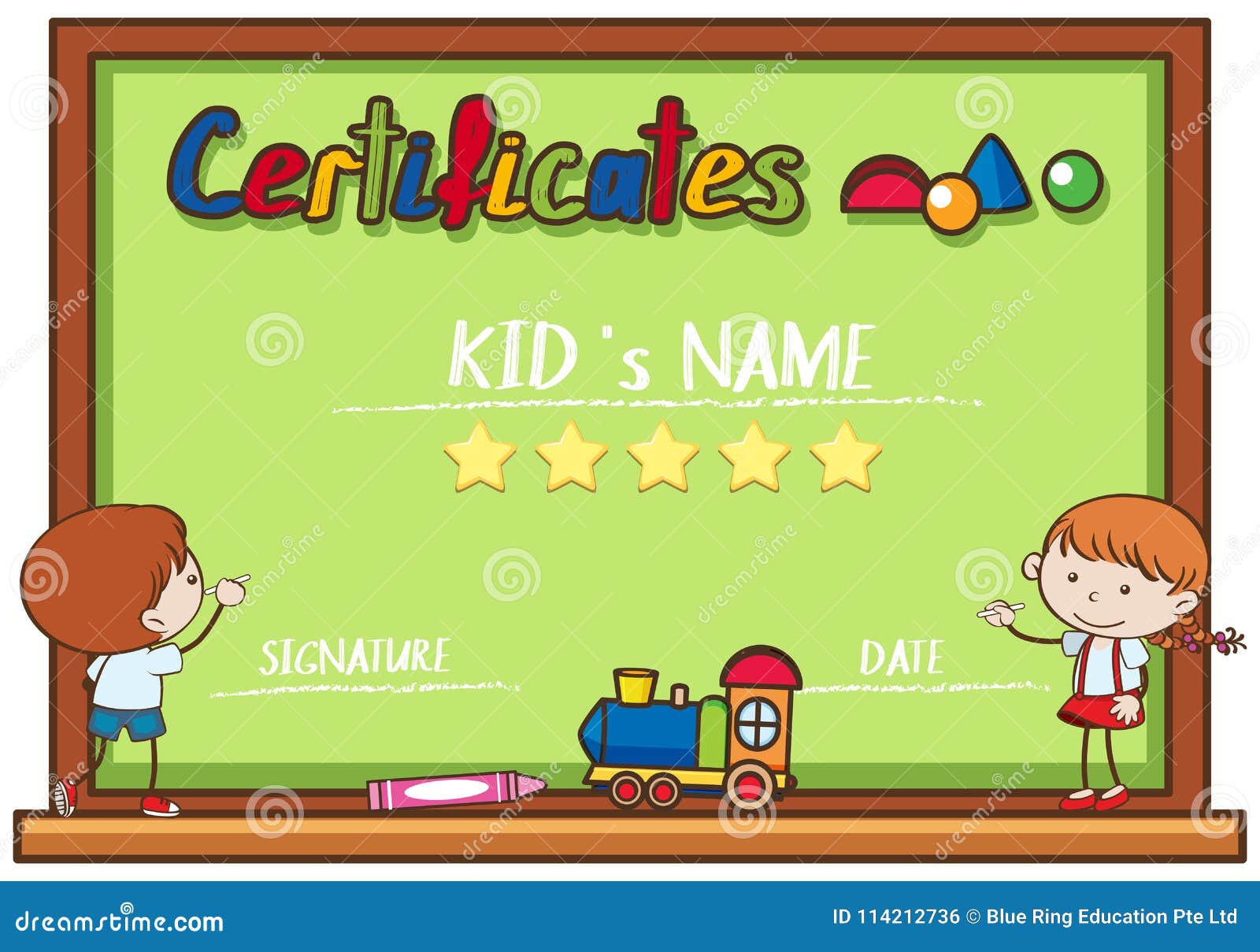 Certificate Template with Kids Writing on Board Stock Vector ...