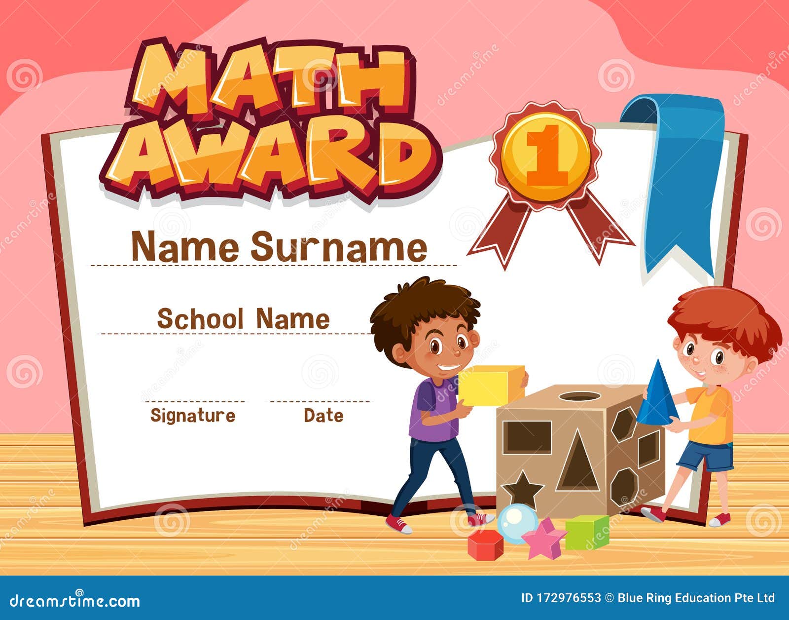 Certificate Template for Math Award with Boys Playing Blocks Stock In Math Certificate Template