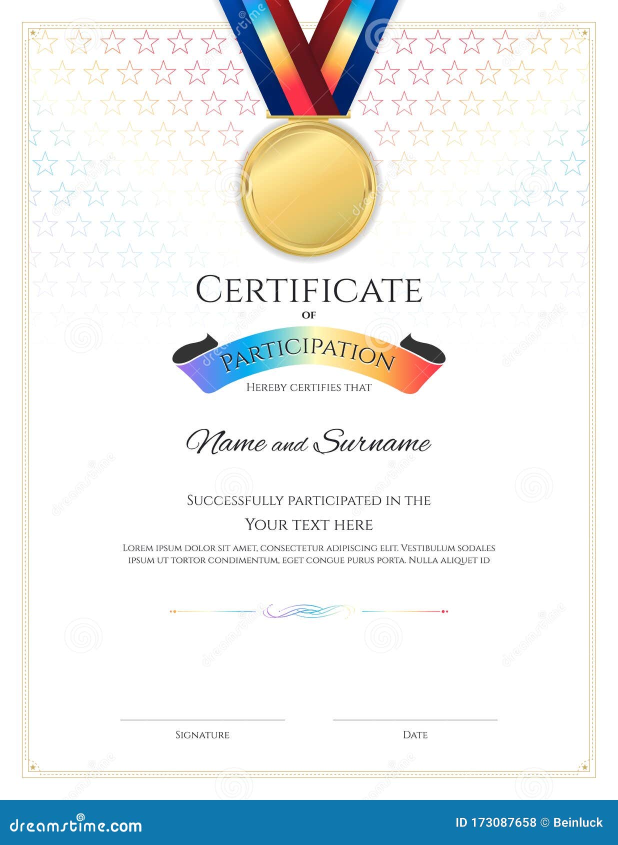 Certificate Template in Sport Theme with Border Frame, Diploma Design