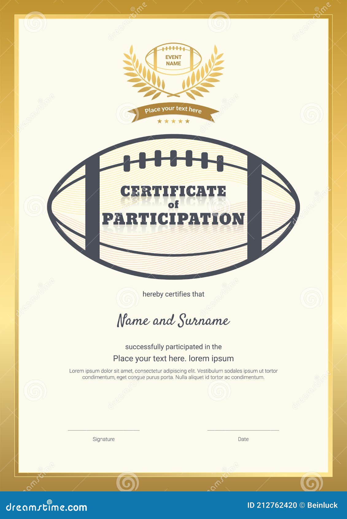 Certificate Template Sport Theme with Border Frame, Diploma Design