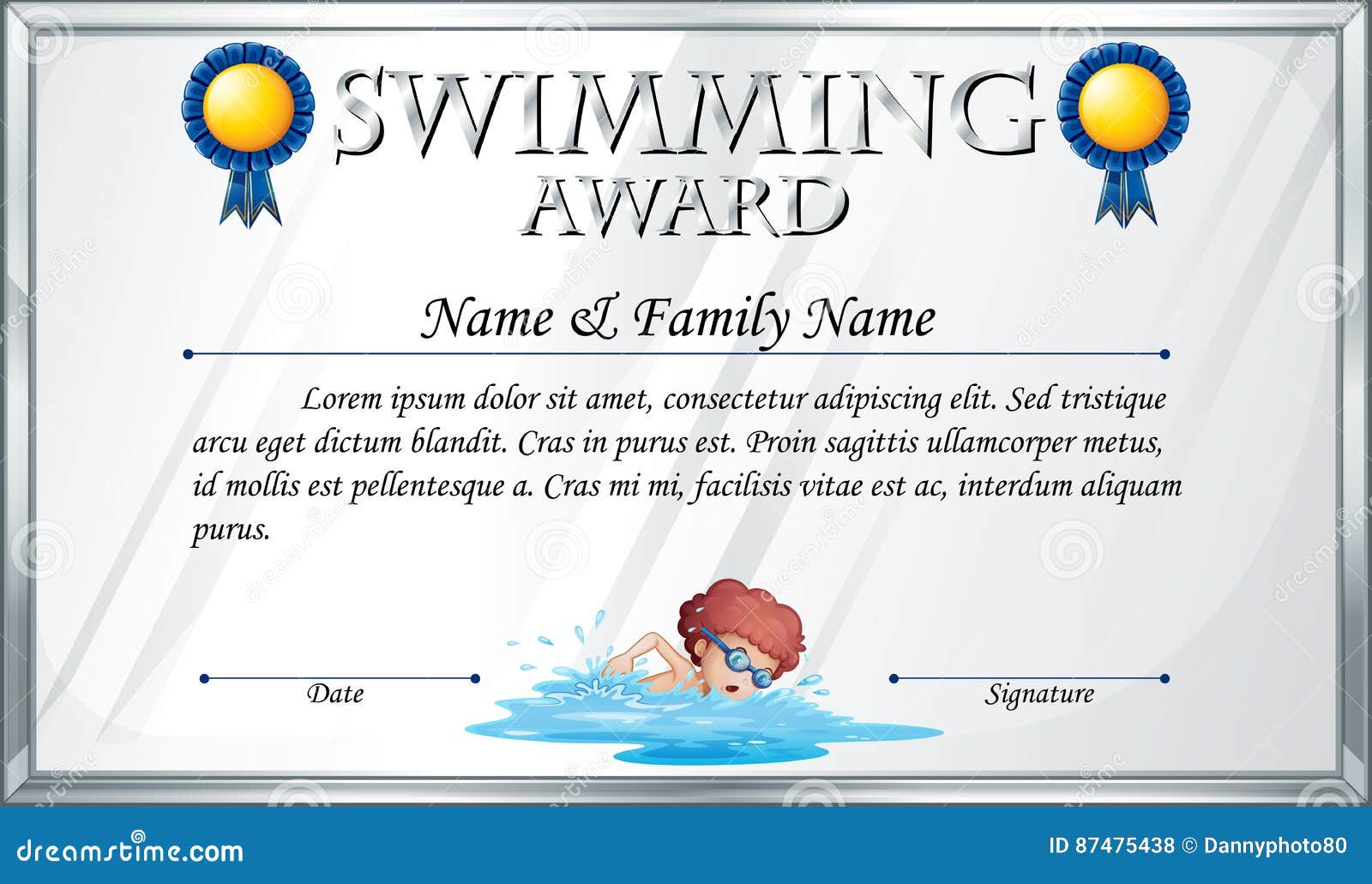 Certificate Template for Swimming Award Stock Vector With Swimming Award Certificate Template