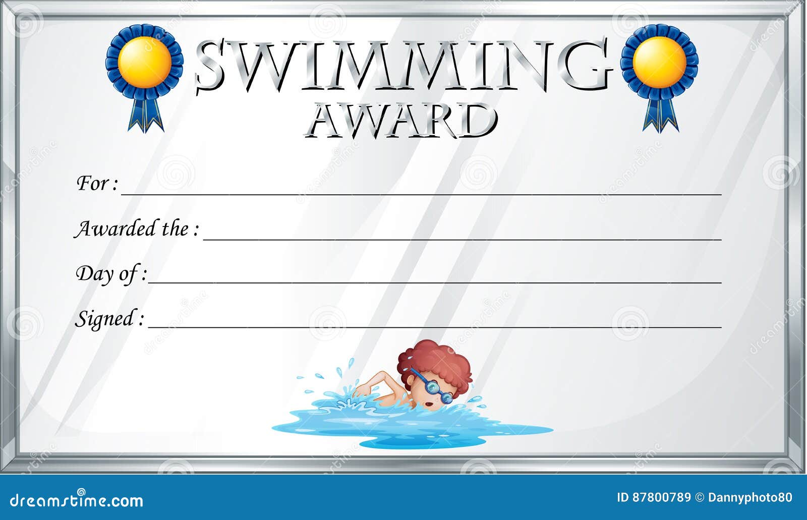 Certificate Template For Swimming Award Stock Vector Illustration Of Swimming Water 87800789