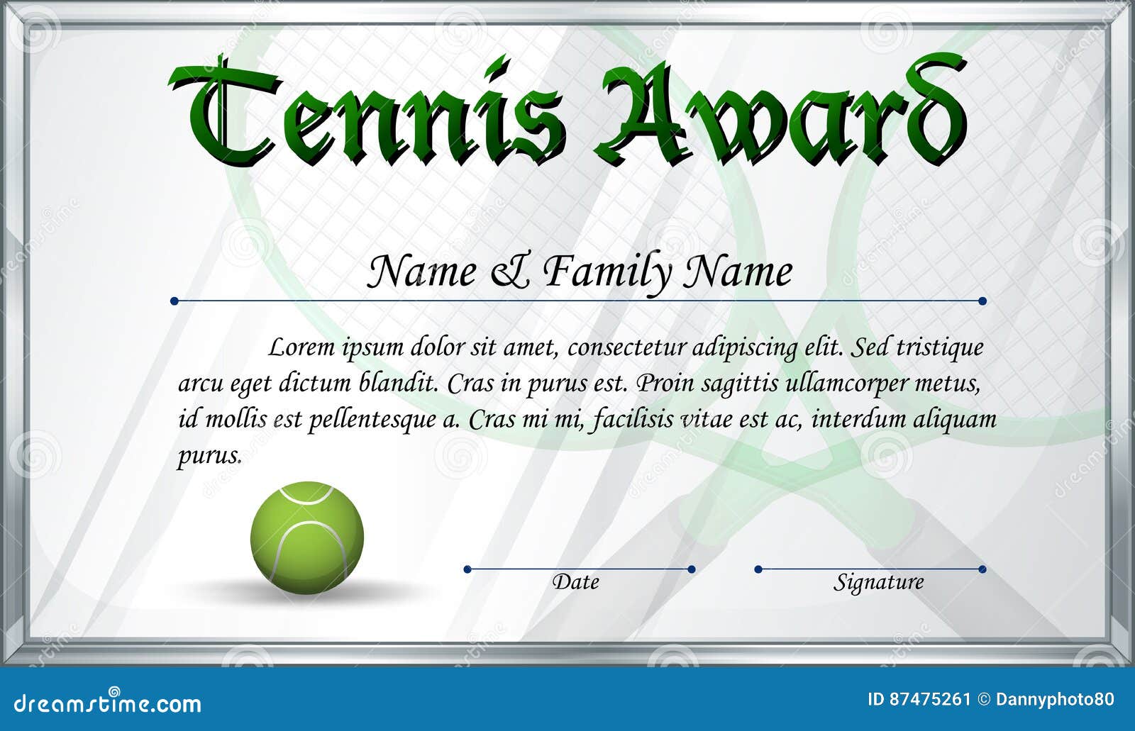 Certificate Template for Tennis Award Stock Vector - Illustration Within Tennis Gift Certificate Template