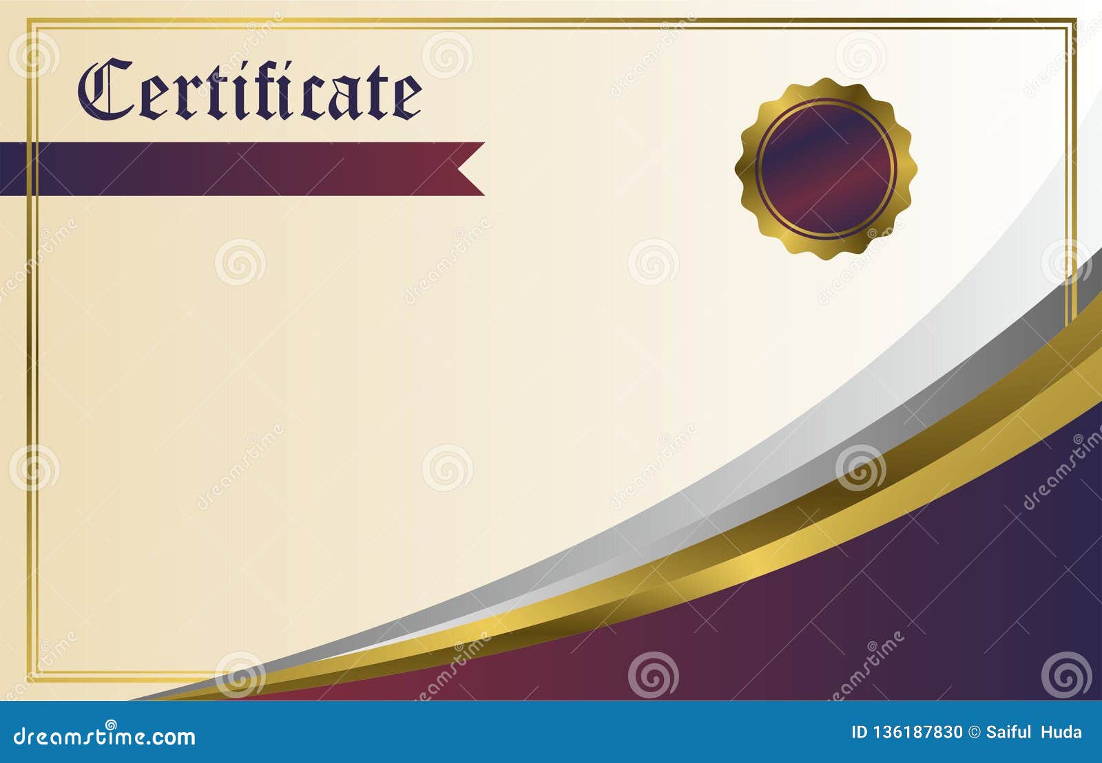 Certificate Background Design Vector Purple Gold Stock Vector Illustration Of Certificate