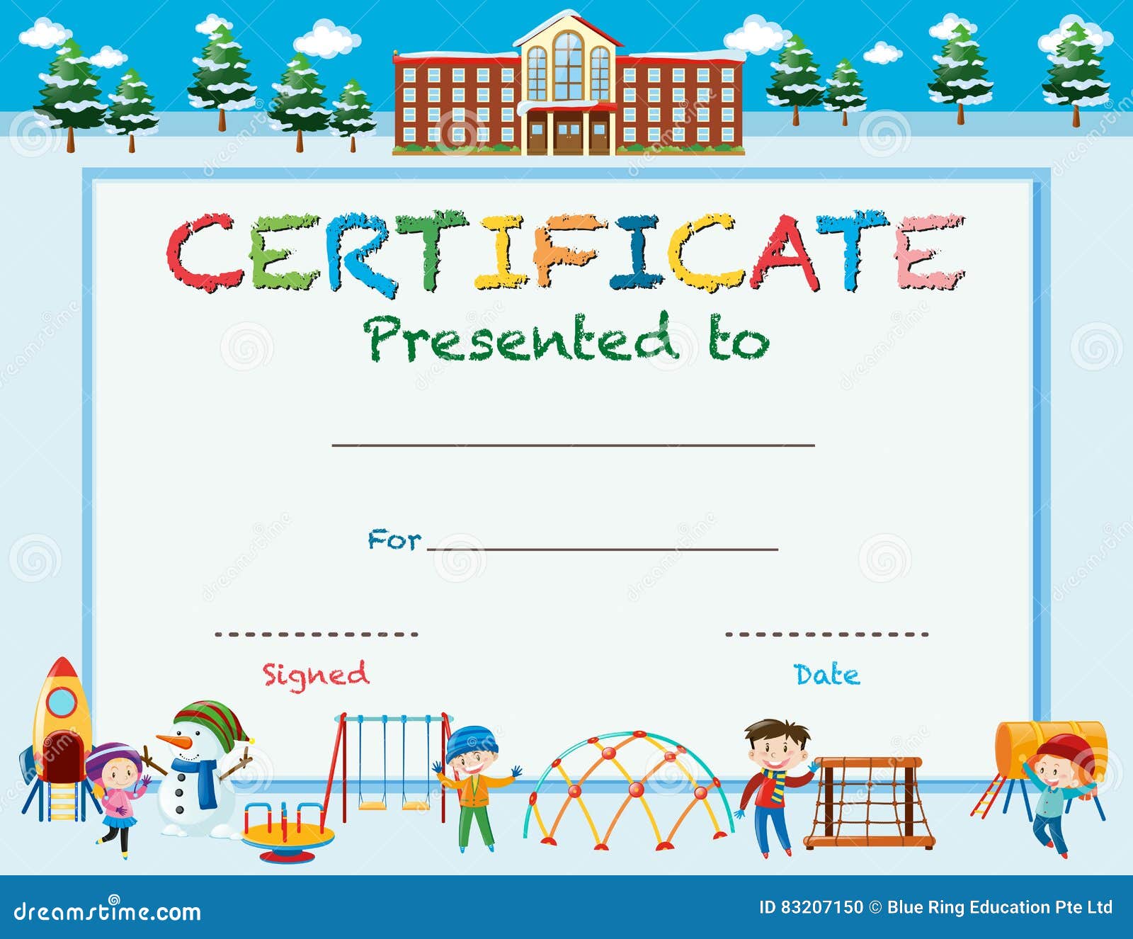 Certification Template with Kids at Playground Stock Vector Illustration of honor, recognition