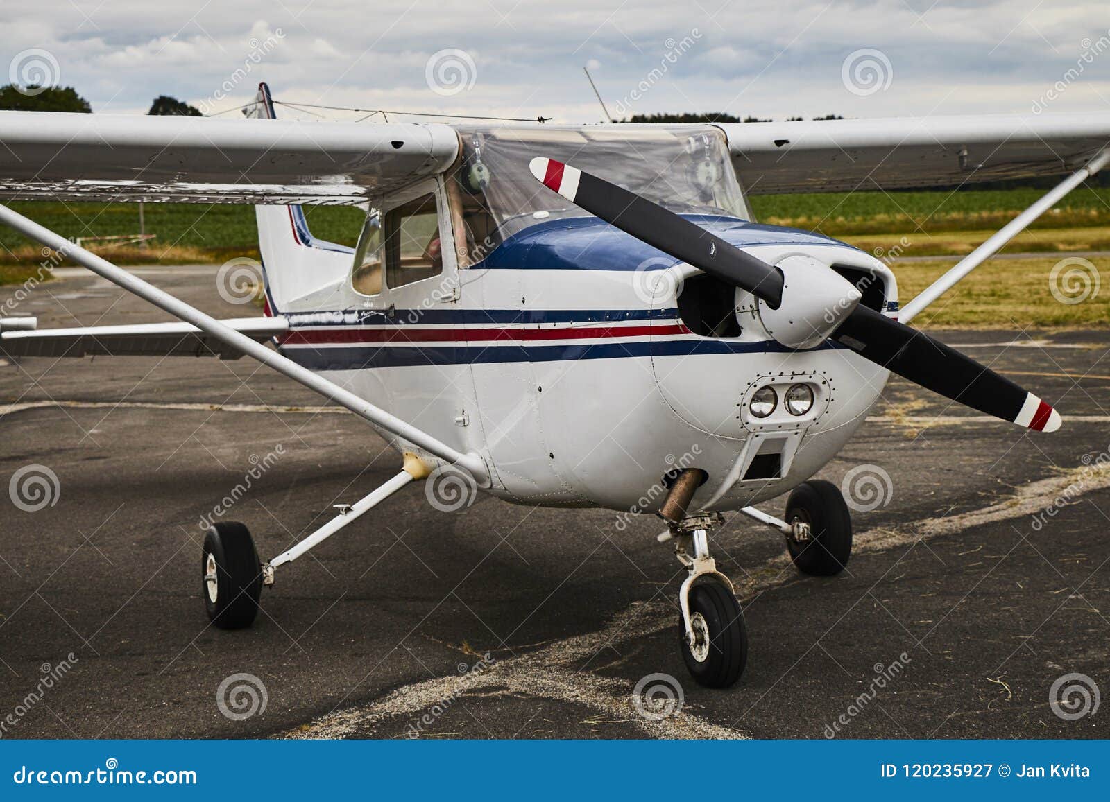 Cessna 172 Skyhawk 2 Airplane On An Asphalt Runway Stock