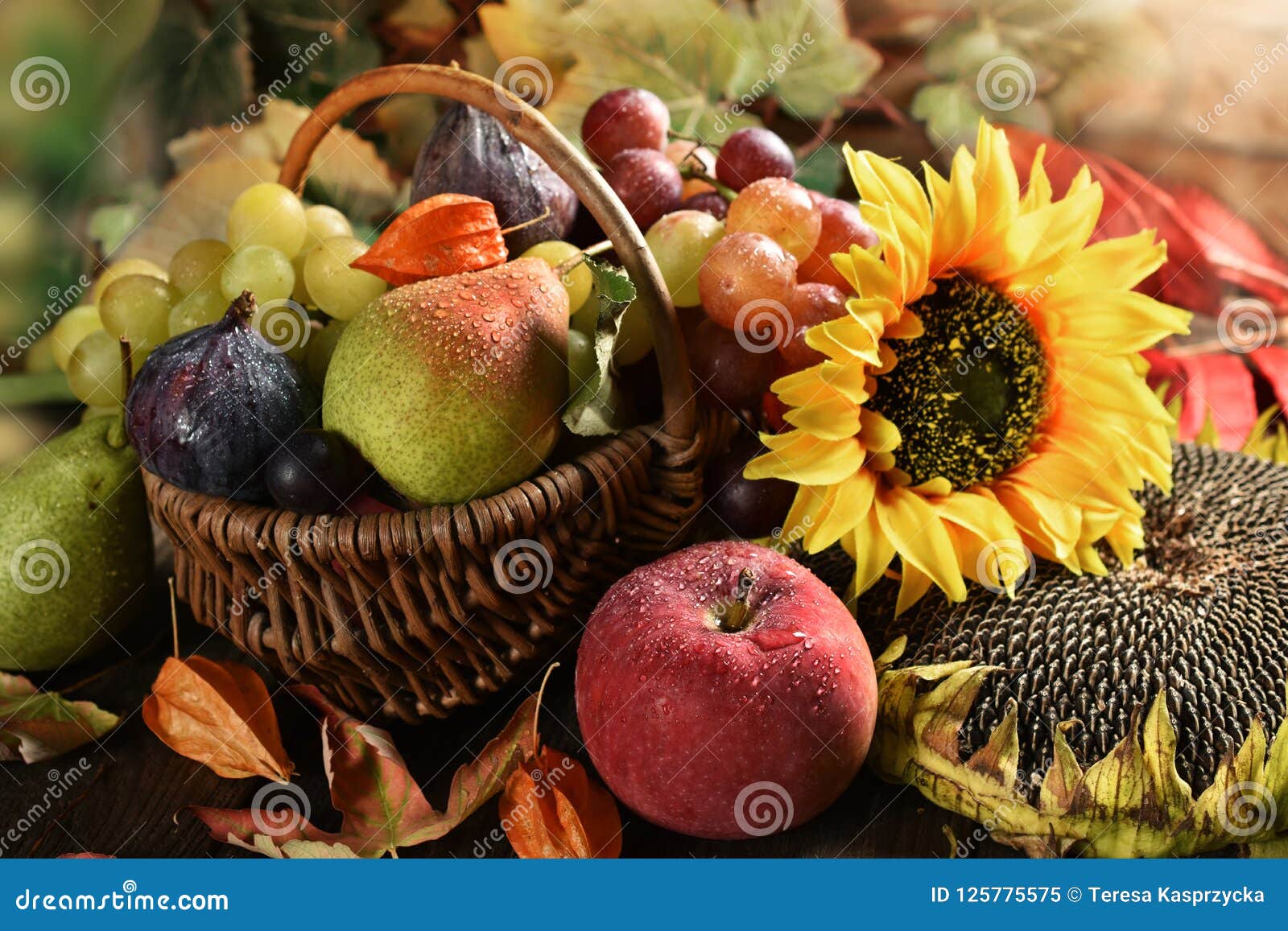 Cesta De Mimbre Por Completo Frutas Del Otoño Imagen de archivo Imagen de travieso, octubre: