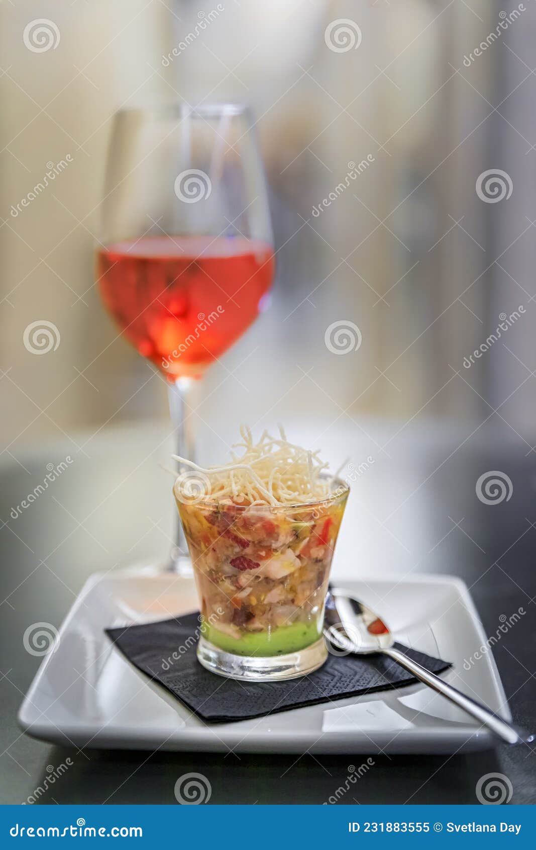 ceviche pintxos with a glass of spanish rose or rosado in pamplona, spain