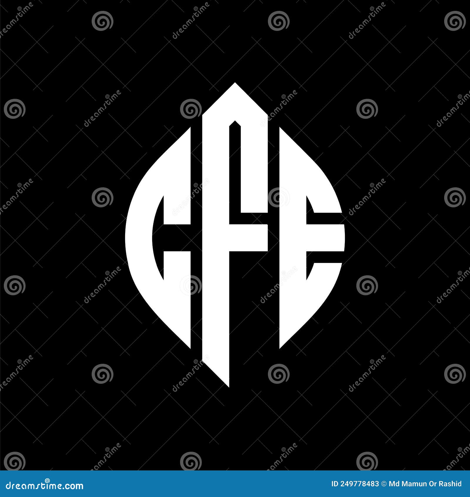 cfe circle letter logo  with circle and ellipse . cfe ellipse letters with typographic style. the three initials form a