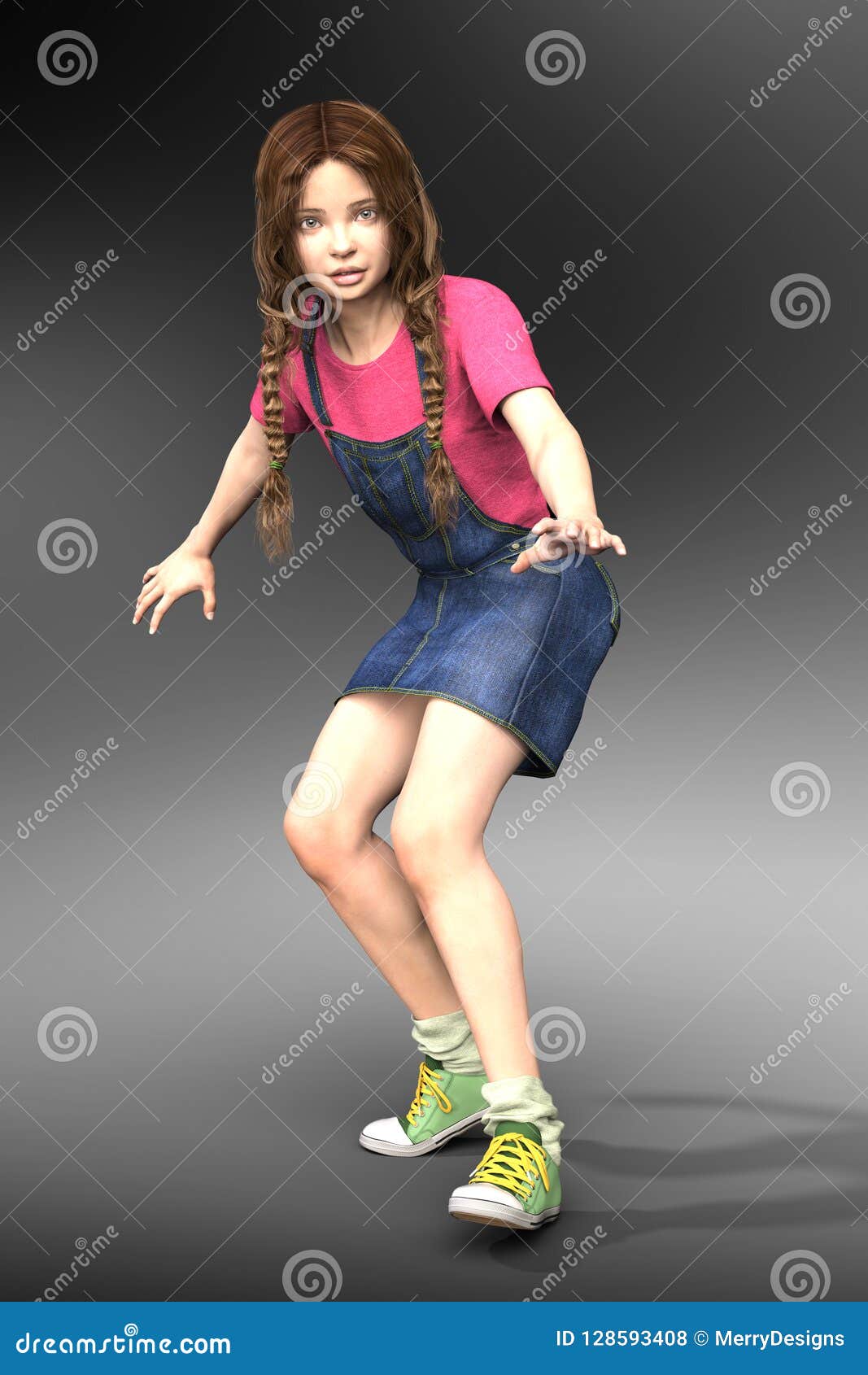 cgi female young teen or child ready to run