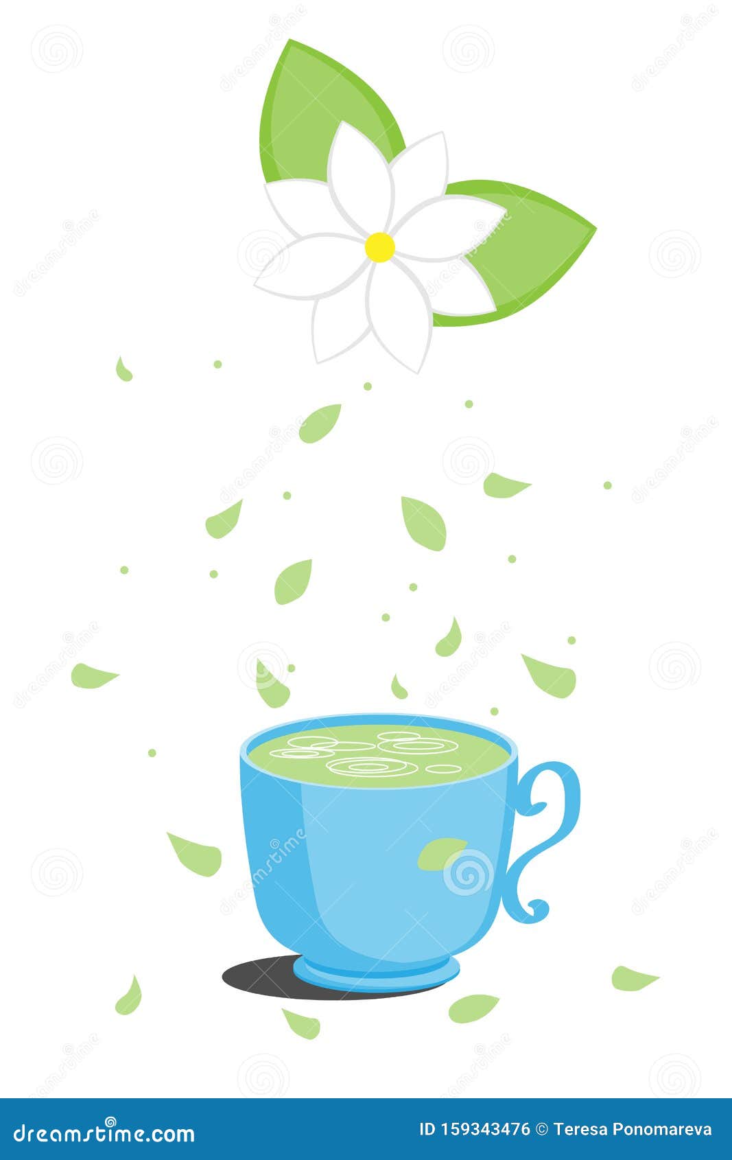 Chá De Jasmim Com Flor De Jasmim No Topo E Folhas Caídas Ilustração Para  Menu, Cartão De Barra Ou Design De Café Copo Azul Ilustração do Vetor -  Ilustração de cafeteria, flor: