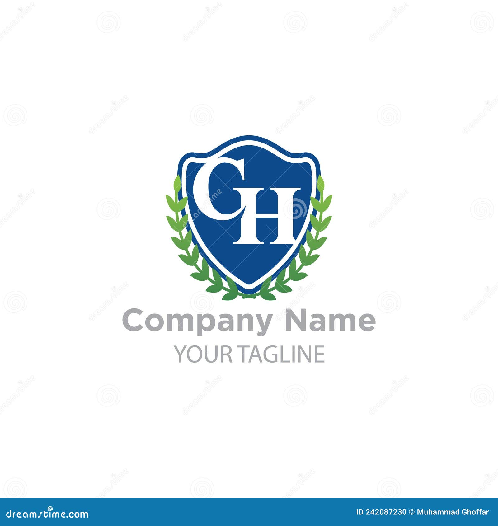 ch initial letters with shield elegant logo color white background