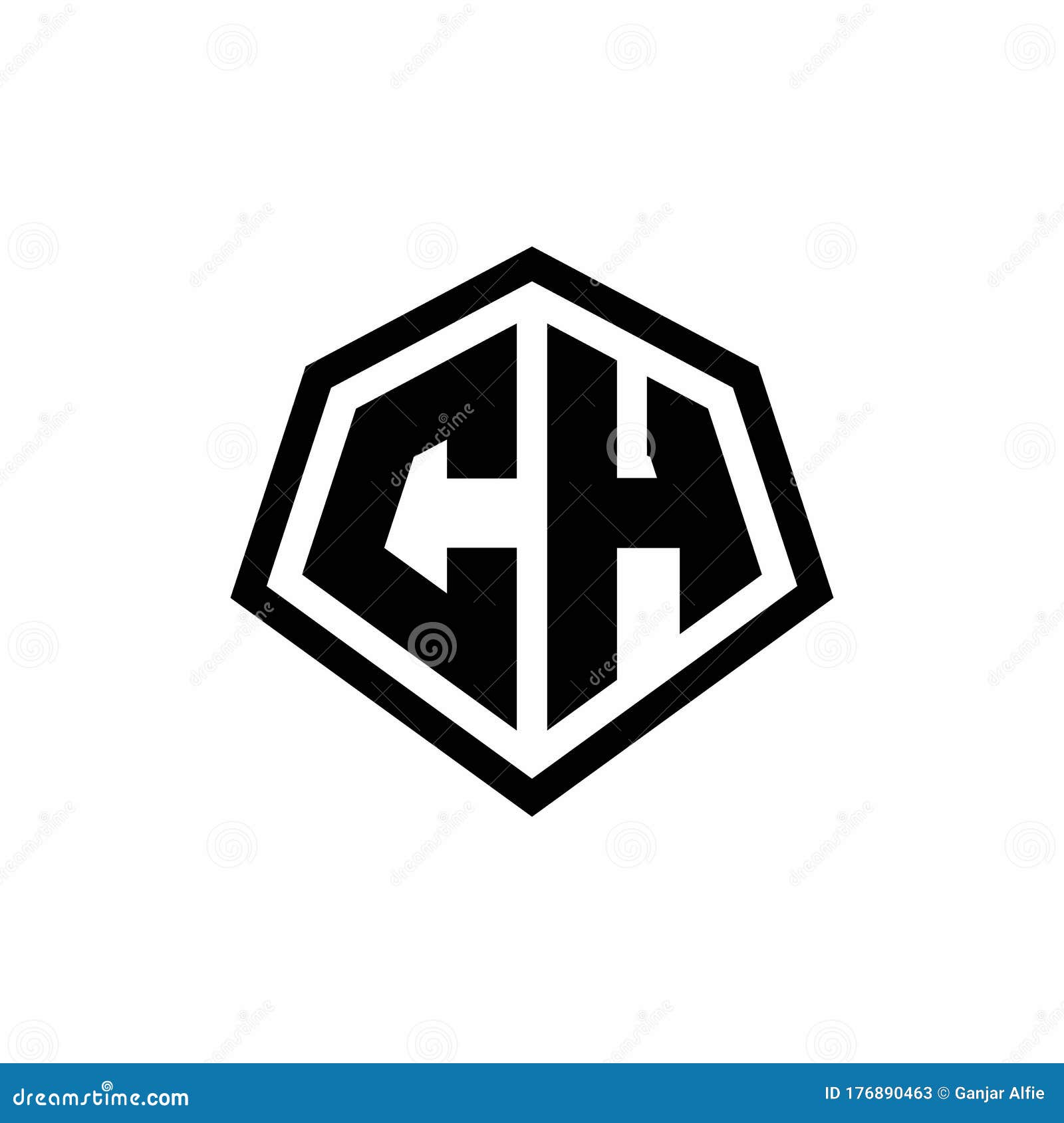 CH Monogram Logo with Hexagon Shape and Line Rounded Style Design ...