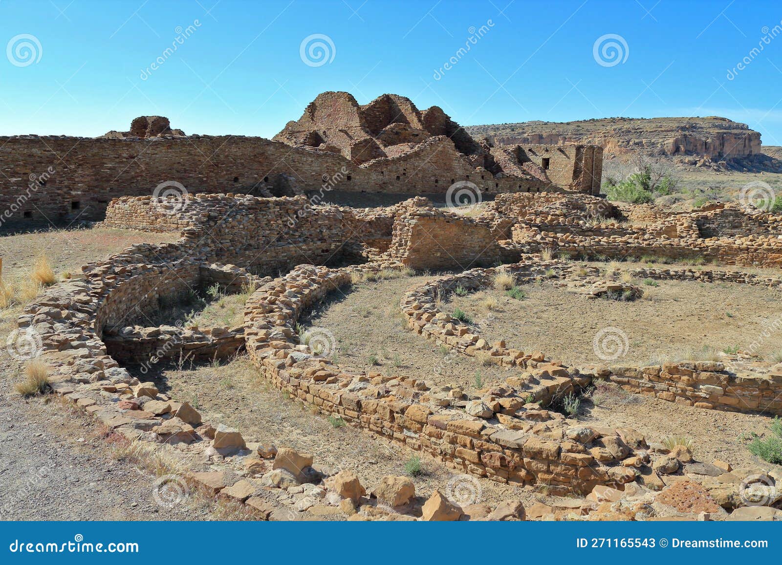 chaco culture national historical park with pueblo del arroyo ruins in canyon, southwest desert, new mexico